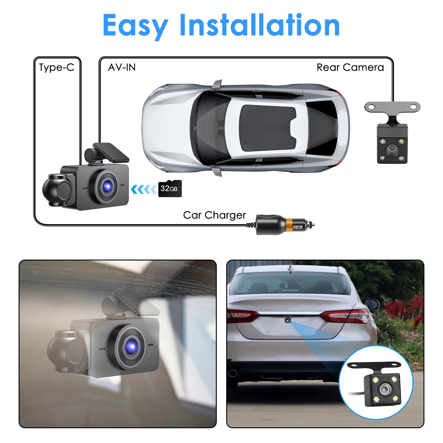 WiFi FHD 1080P 3 Channel Car Dash Cam Front Rear Inside With 32G MMC Card Motion Detection by Nino Auto Repair