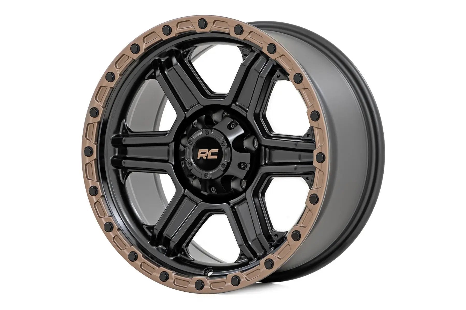 Rough Country 79 Series Wheel | One-Piece | Semi Gloss Black w/Bronze Ring | 18x9 | 6x135 | -12mm by Rough Country