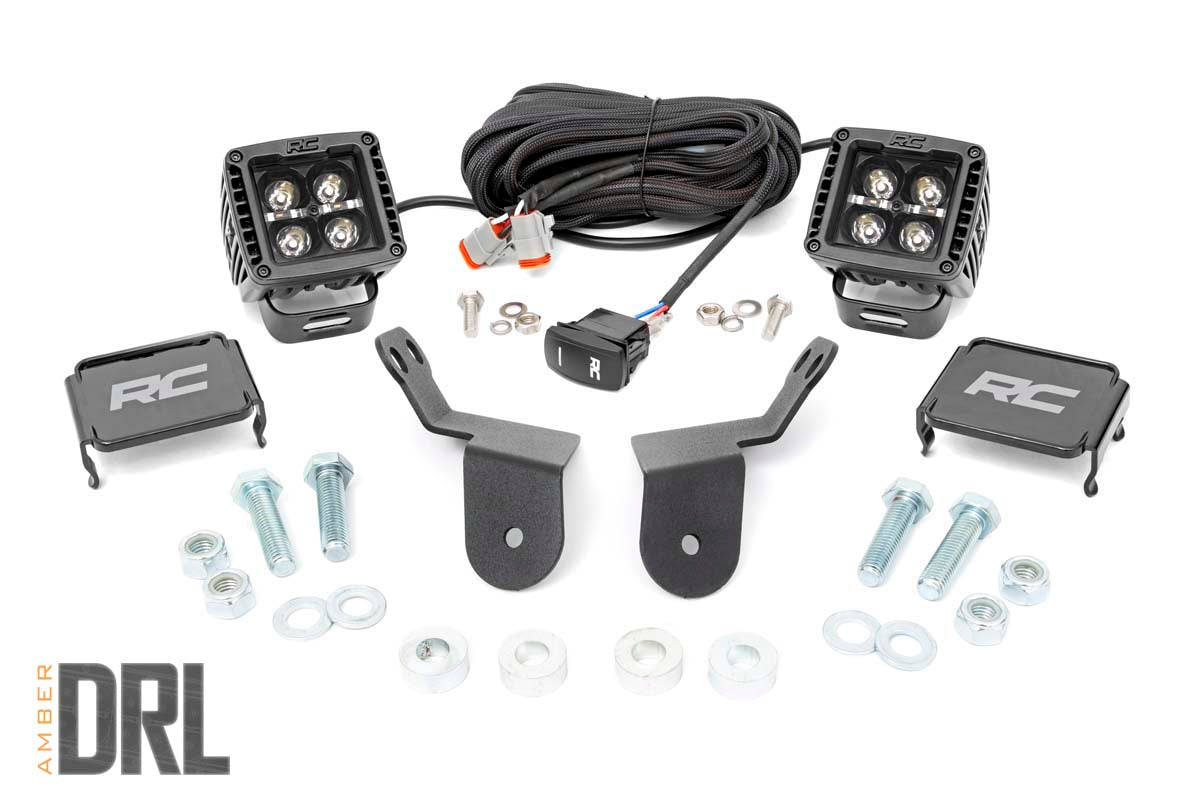 LED Light Kit | Cage Mount | 2" Black Pair | Amber DRL | Honda Pioneer 1000/Pioneer 1000-6 by Rough Country