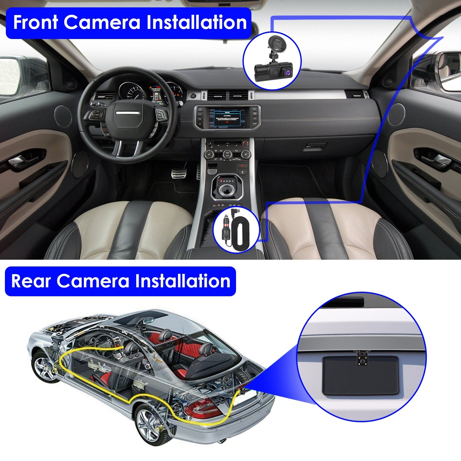 WiFi FHD 1080P Car Dash Cam 3 Channels Front Rear Inside Dash Camera With Loop Recording Reversing Visual 170 Degree Wide Angle 64G Card Included by Nino Auto Repair