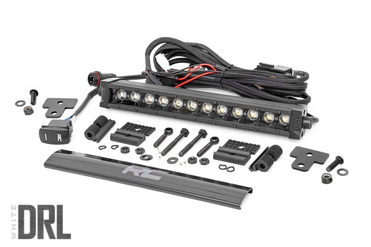 LED Light | Bumper Mount | 12" Black Single Row | White DRL | Can-Am Defender HD 8/HD 9/HD 10 by Rough Country