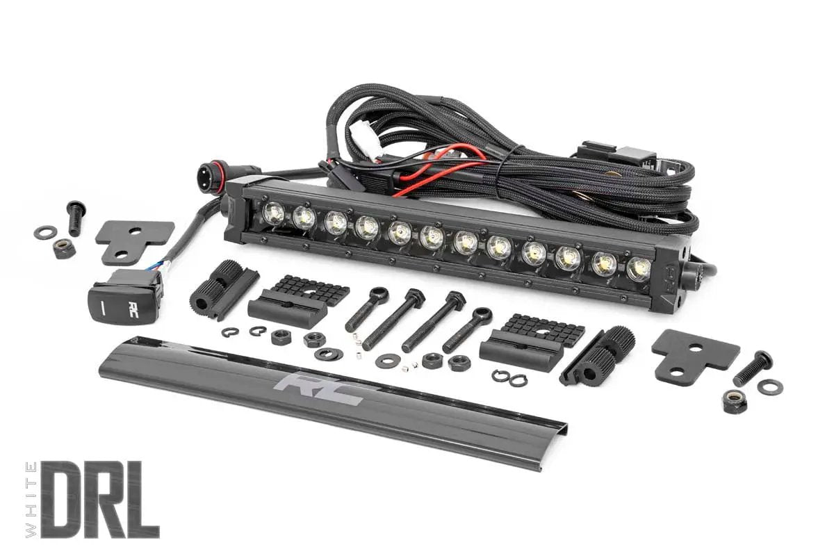 LED Light | Bumper Mount | 12" Black Single Row | White DRL | Can-Am Defender HD 8/HD 9/HD 10 by Rough Country