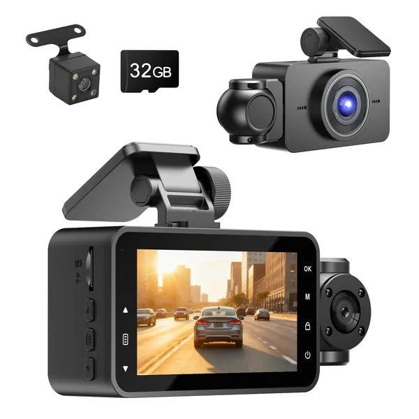 WiFi FHD 1080P 3 Channel Car Dash Cam Front Rear Inside With 32G MMC Card Motion Detection Loop Recording Infrared Night Vision Surveillance Car Camera With App Control by Nino Auto Repair