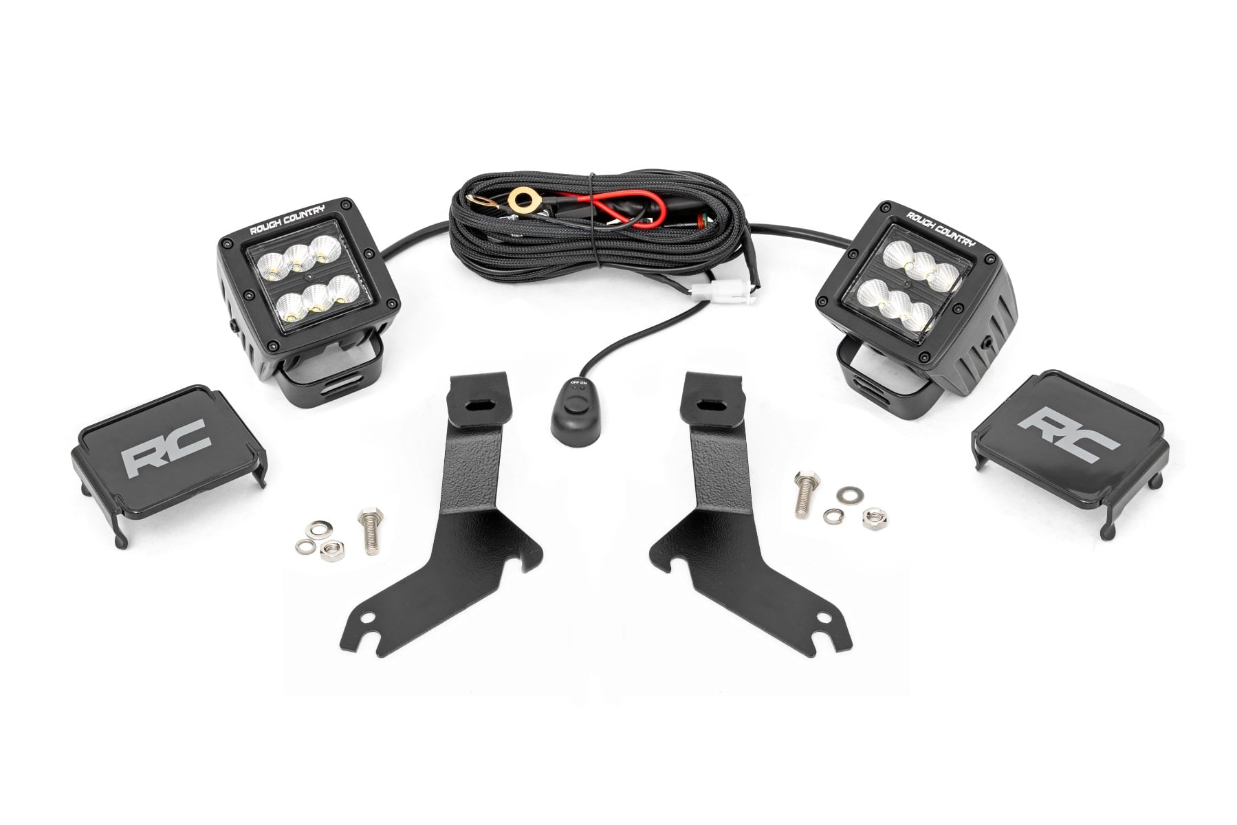 LED Light Kit | Ditch Mount | 2" Black Pair | Flood | Chevy Silverado 1500 (99-06)/Tahoe (00-06) by Rough Country