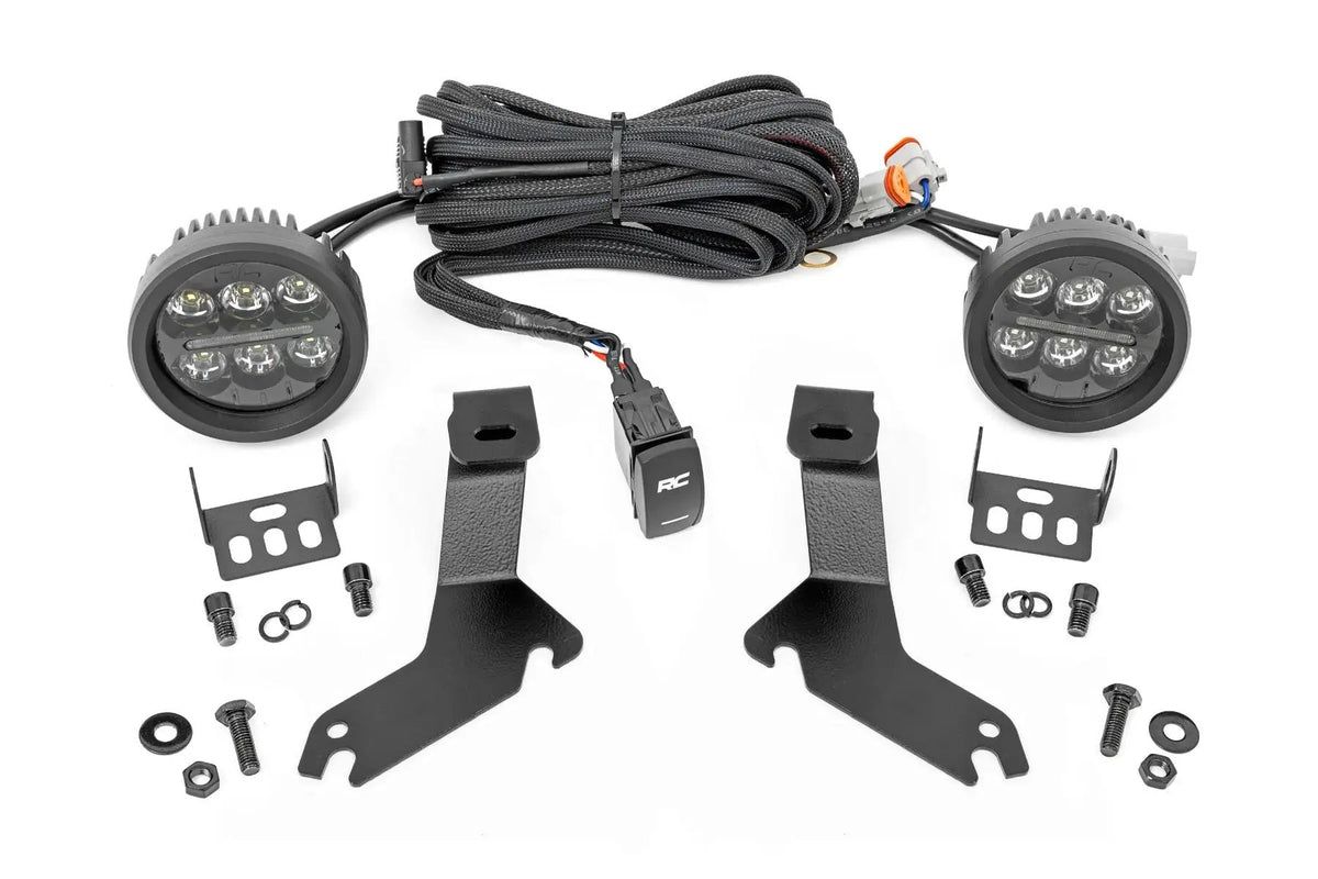LED Light Kit | Ditch Mount | Black Series Round | 3.5 Inch | Amber DRL | Chevy 1500 (99-06) by Rough Country
