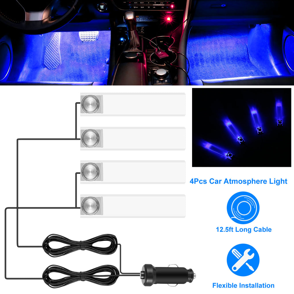 Four Piece Car Interior LED Atmosphere Light Decorative Lamp DC 12V Blue Glow For Vehicle Interior Ambience And Style by Nino Auto Repair