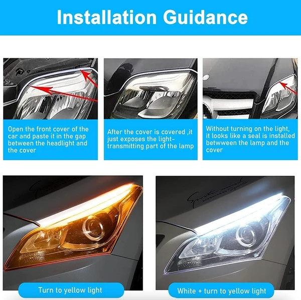 2x60cm Slim Amber Sequential Flexible LED DRL Turn Signal Strip For Headlights With 156 LEDs White To Yellow by Nino Auto Repair