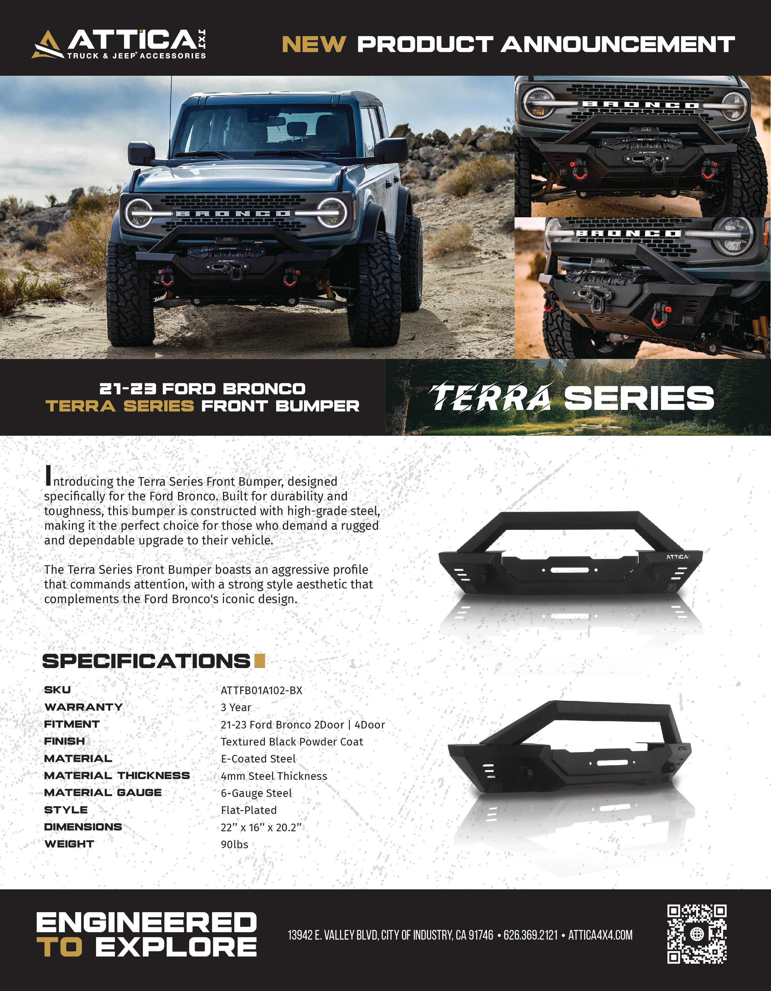 2021-2024 Ford Bronco Terra Series Modular Front Bumper by Attica 4x4