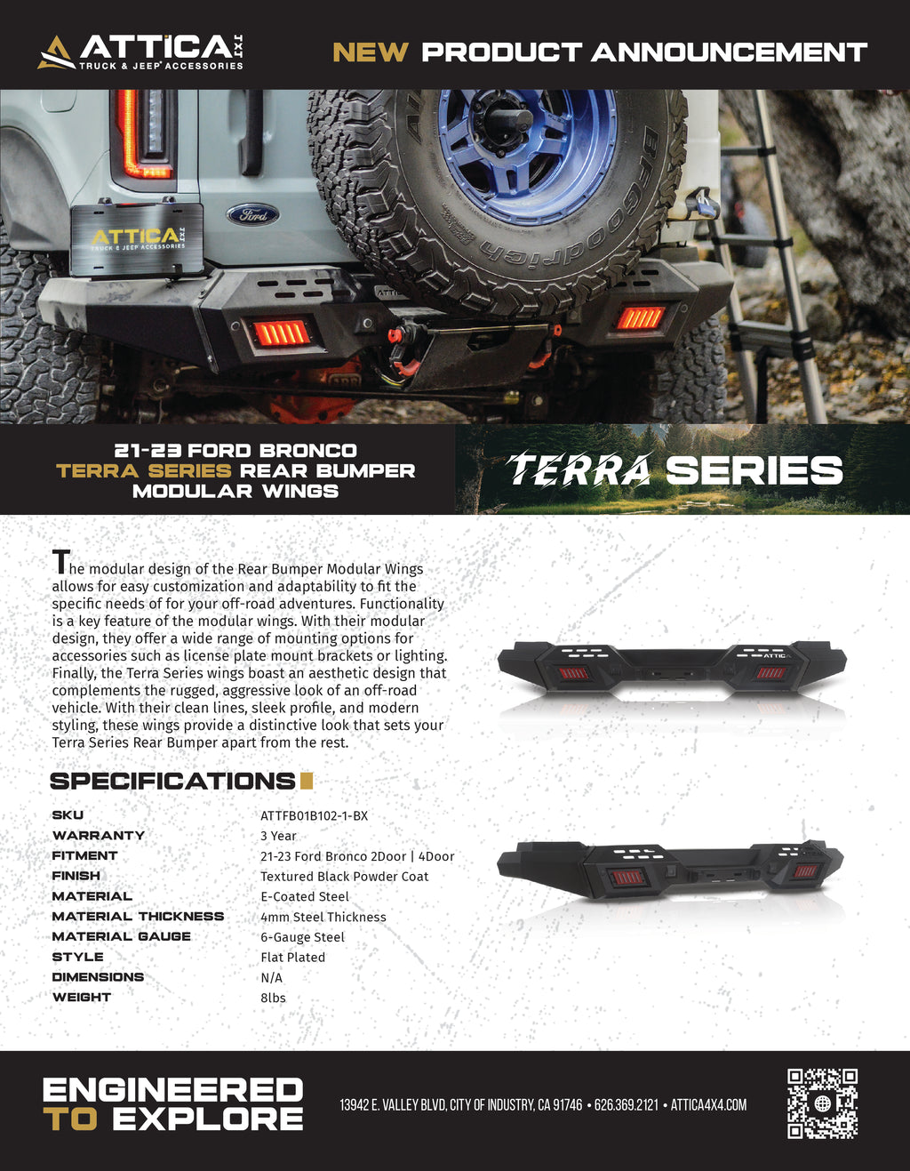 2021-2024 Ford Bronco Terra Series Modular Bumper Wings Add-Ons by Attica 4x4
