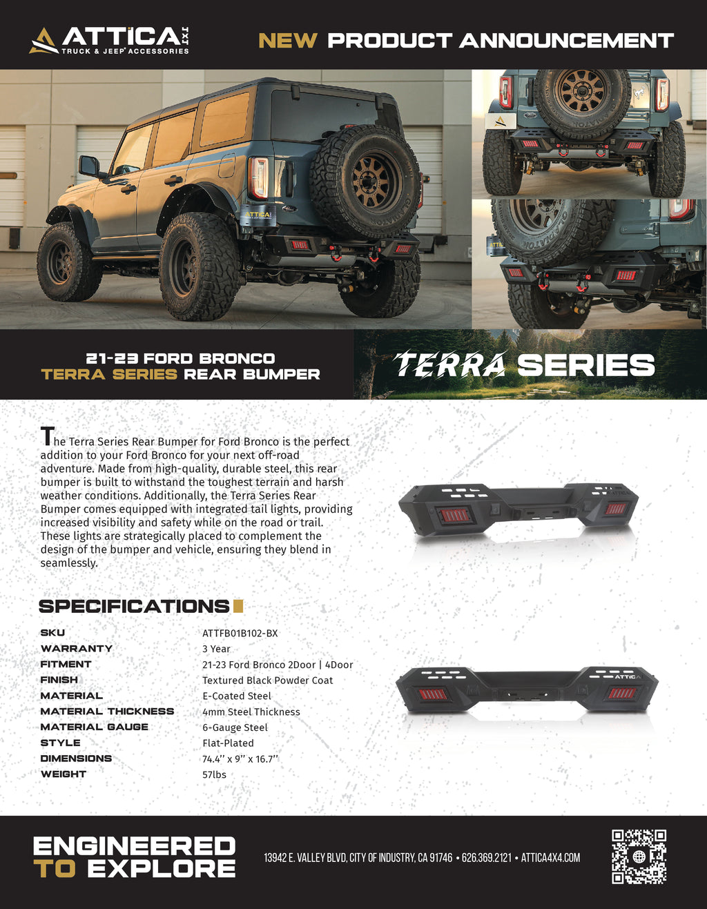 2021-2024 Ford Bronco Terra Series Modular Rear Bumper by Attica 4x4