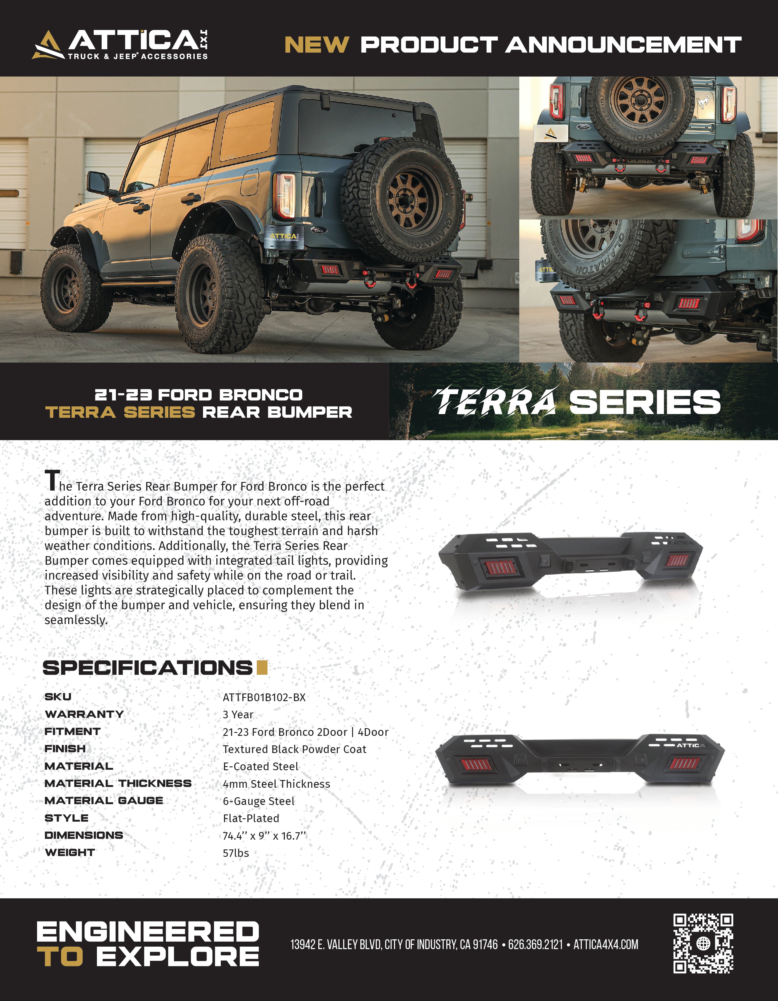 2021-2024 Ford Bronco Terra Series Modular Rear Bumper by Attica 4x4