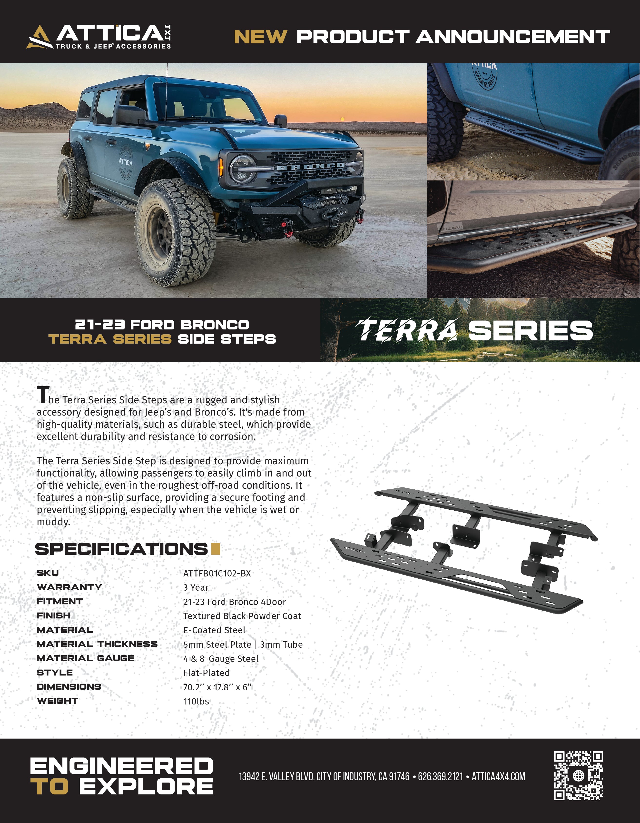 2021-2024 Ford Bronco 4-Door Terra Series Rock Sliders by Attica 4x4