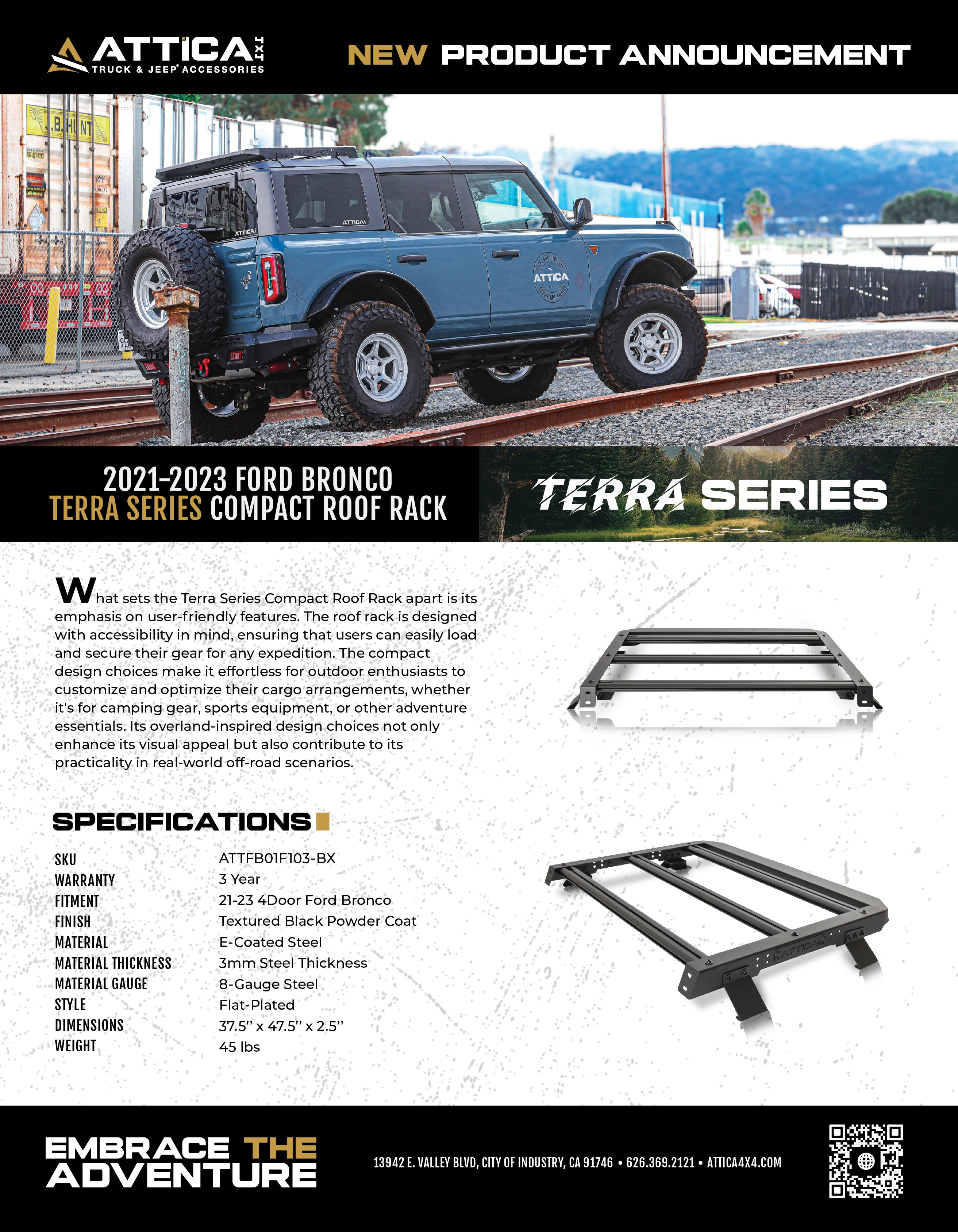 2021-2024 Ford Bronco Terra Series Rear Section Roof Rack Platform by Attica 4x4