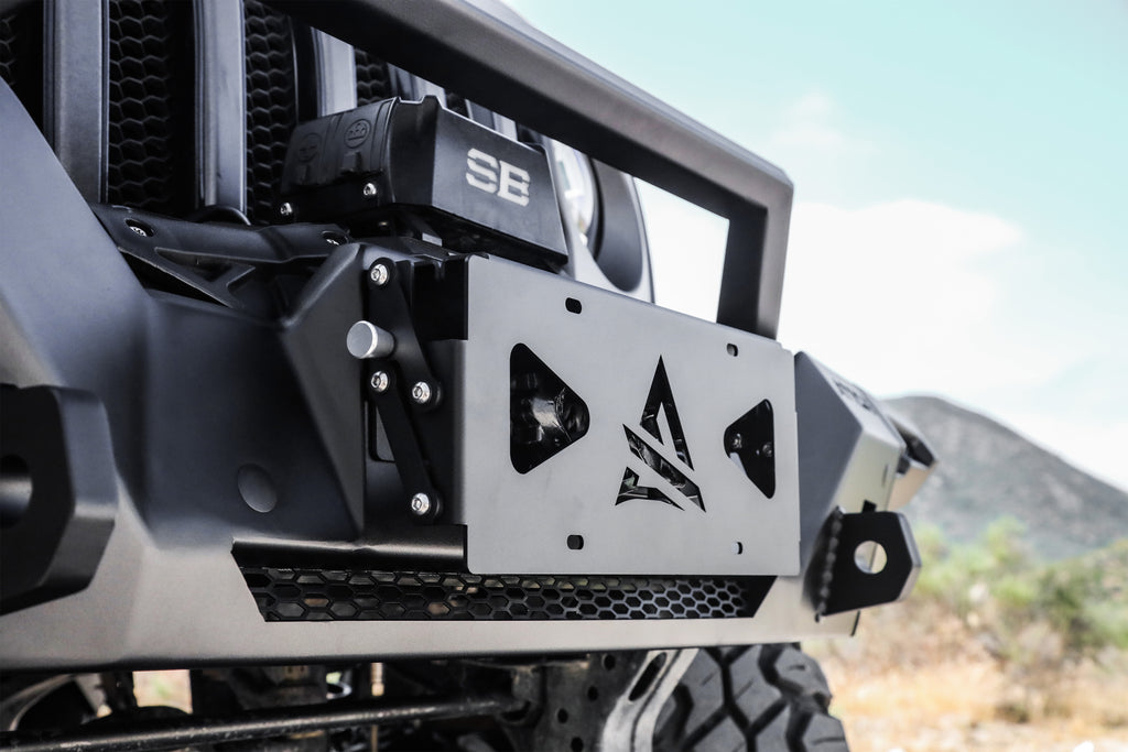 Universal Terra Series Flip-Up Roller Fairlead License Plate Bracket by Attica 4x4