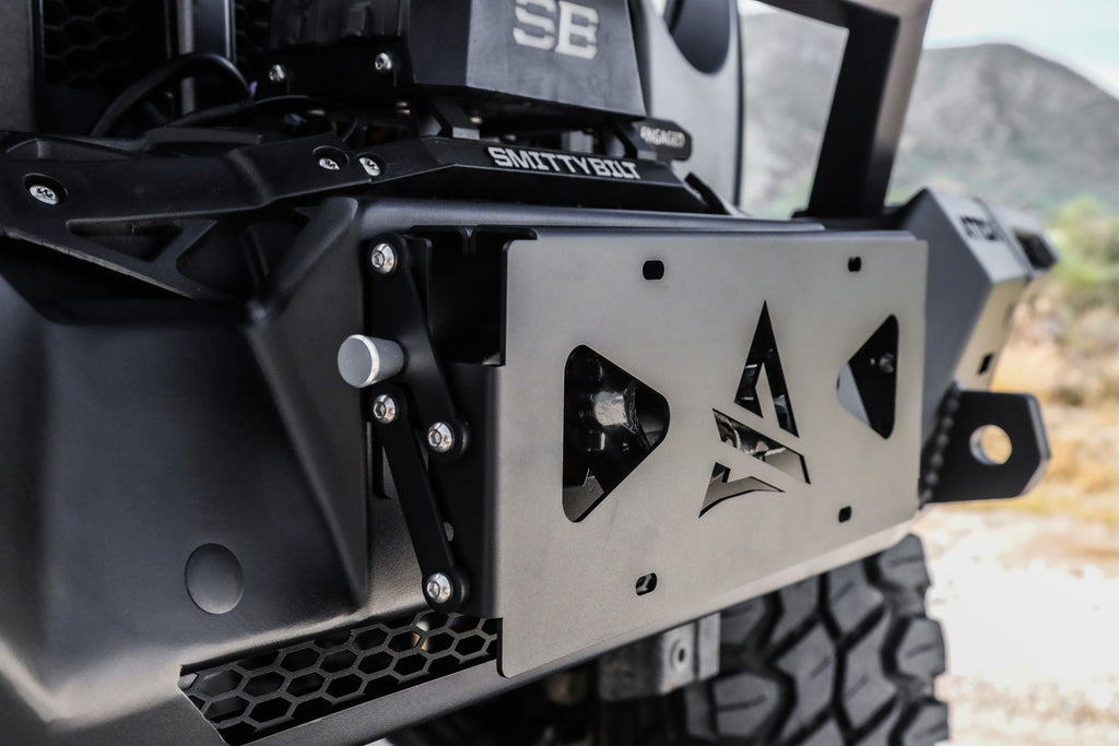 Universal Terra Series Flip-Up Roller Fairlead License Plate Bracket by Attica 4x4