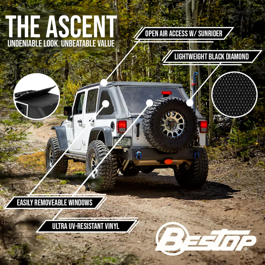 Ascent - Jeep '07-18 Wrangler JK 4-Door (Black Diamond) by Bestop