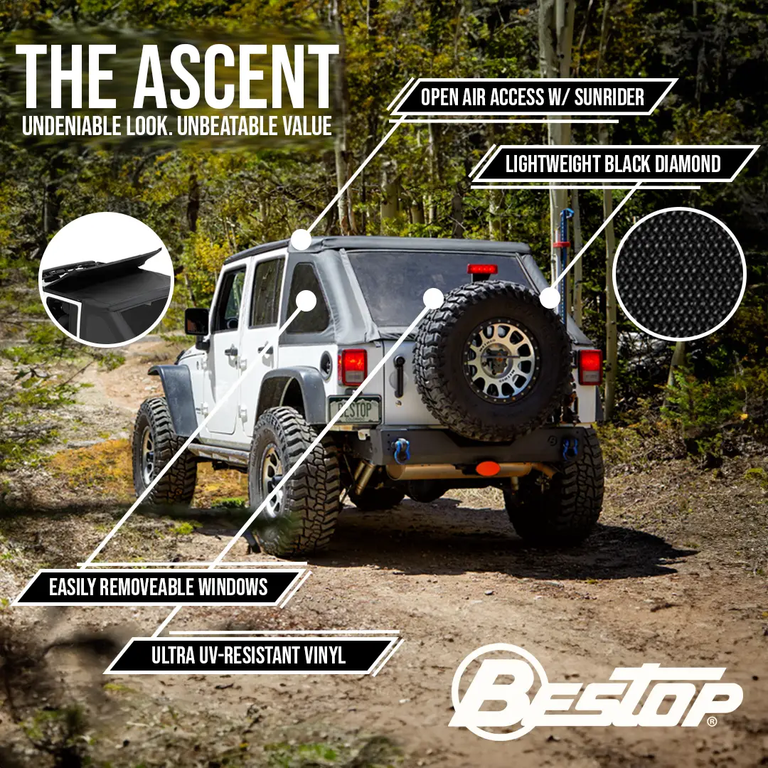 Ascent - Jeep '07-18 Wrangler JK 4-Door (Black Diamond) by Bestop
