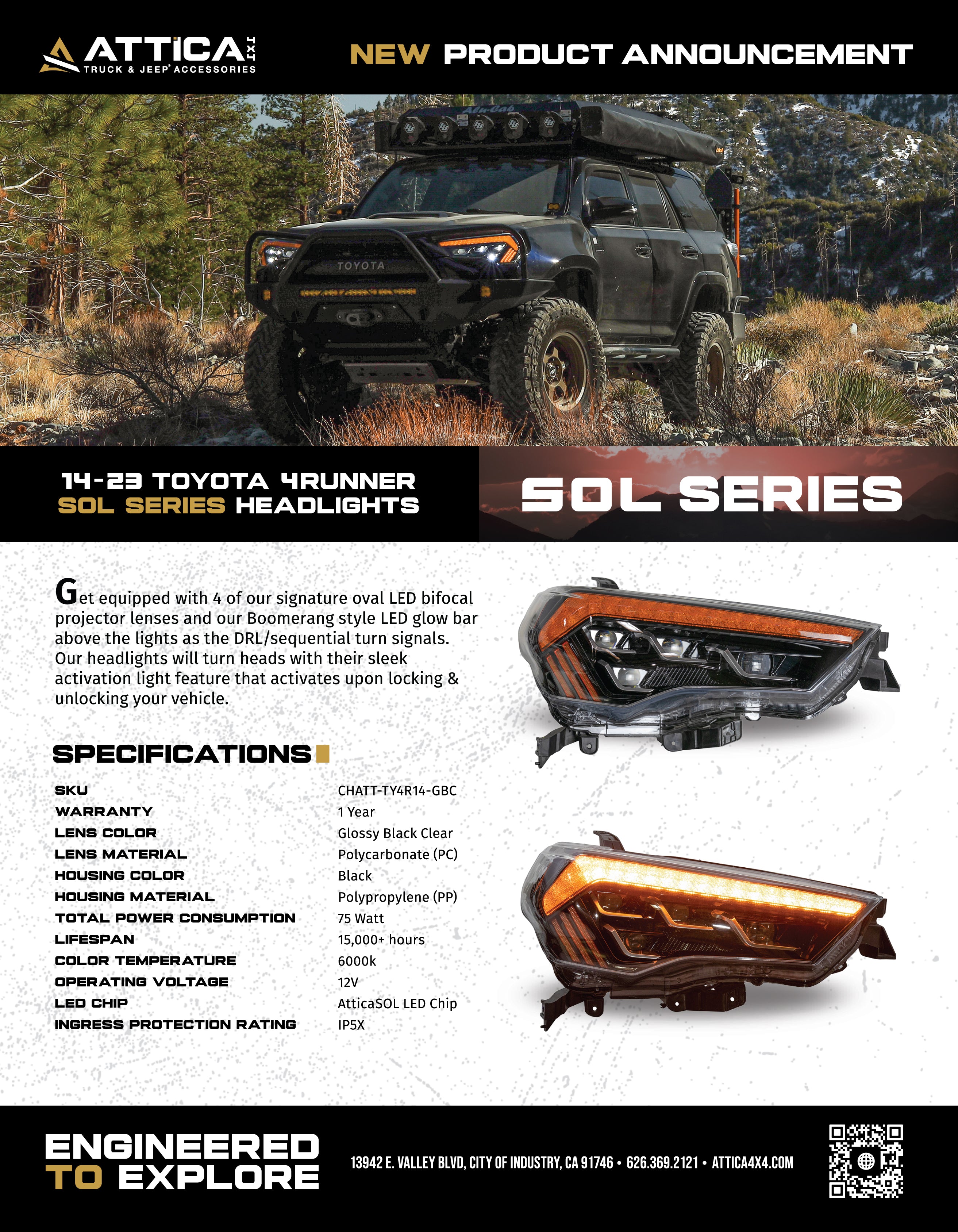 2014-2023 Toyota 4Runner Sol Series LED Projector Headlights by Attica 4x4