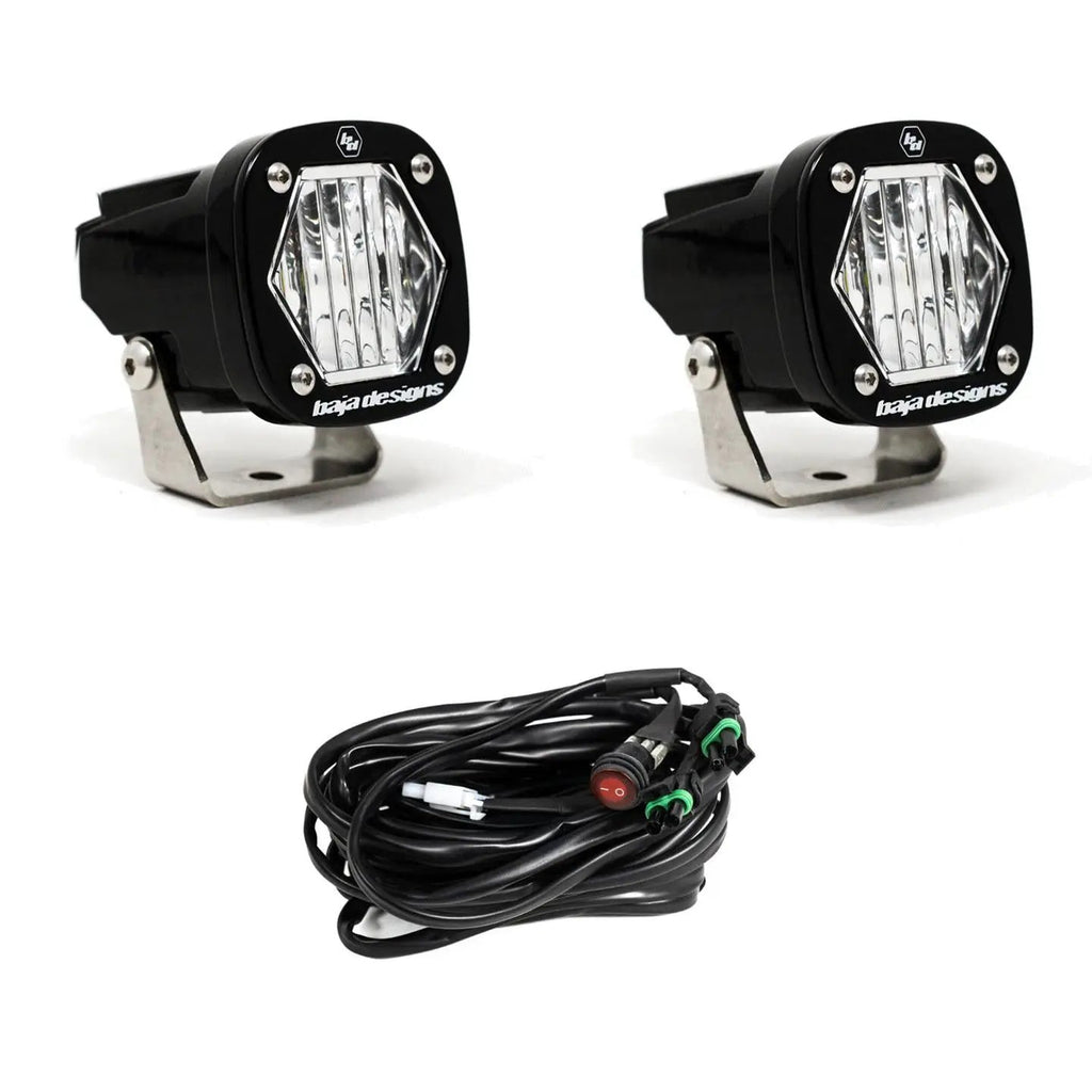 S1 Black LED Light Pod Pair (Wide Cornering; Clear) by Baja Designs