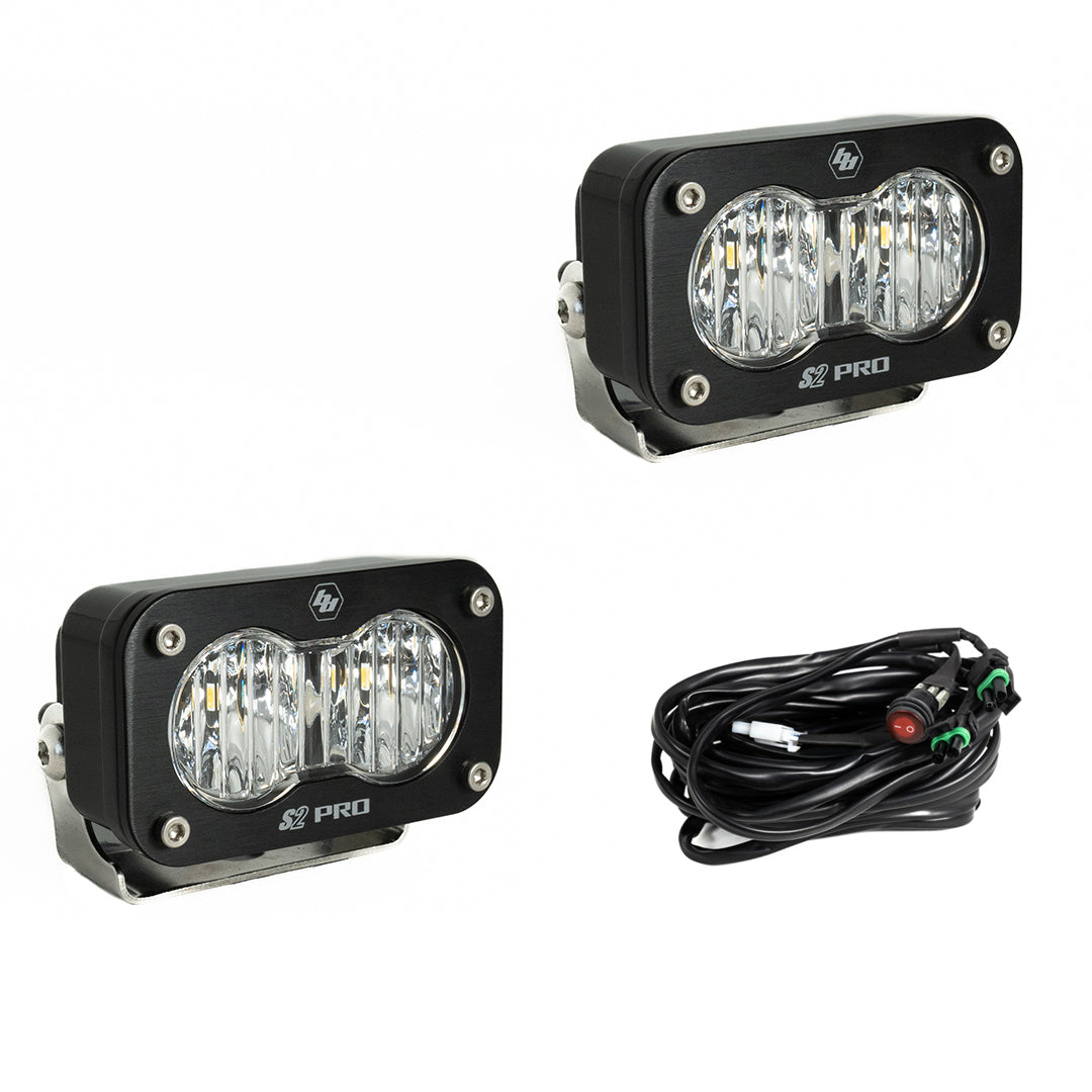 S2 Pro Black LED Light Pod Pair (Wide Cornering; Clear) by Baja Designs