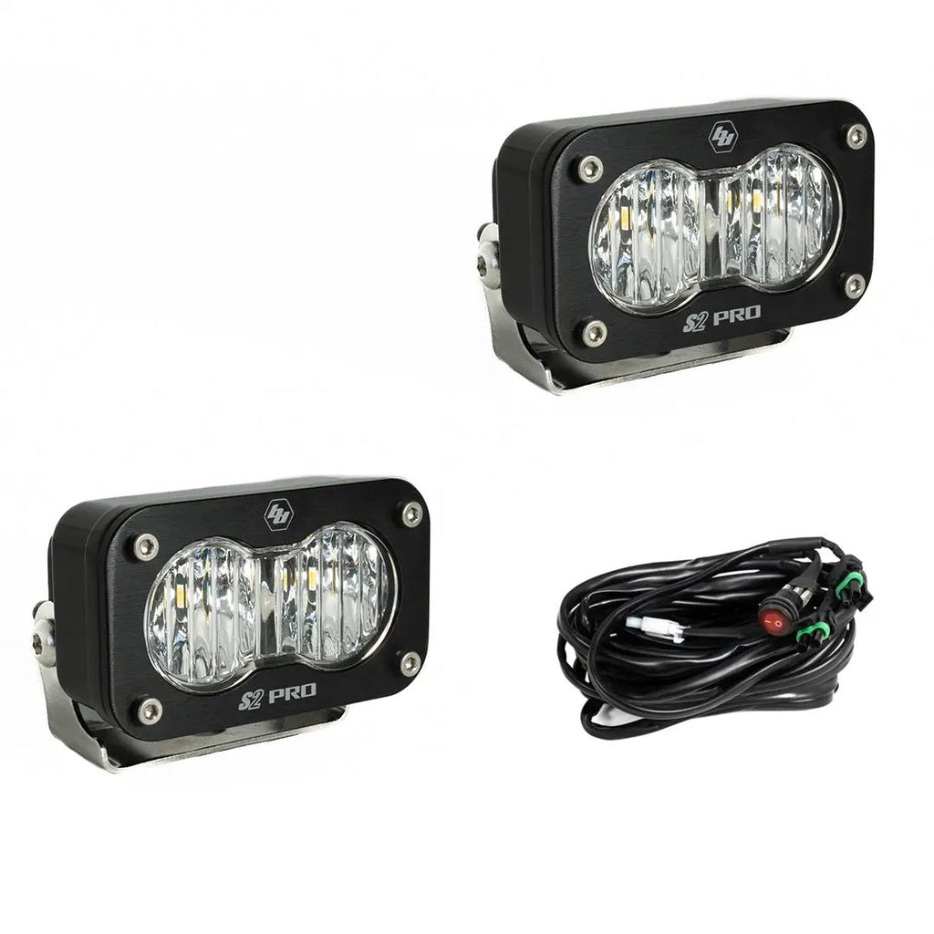 S2 Pro Black LED Light Pod Pair (Wide Cornering; Clear) by Baja Designs
