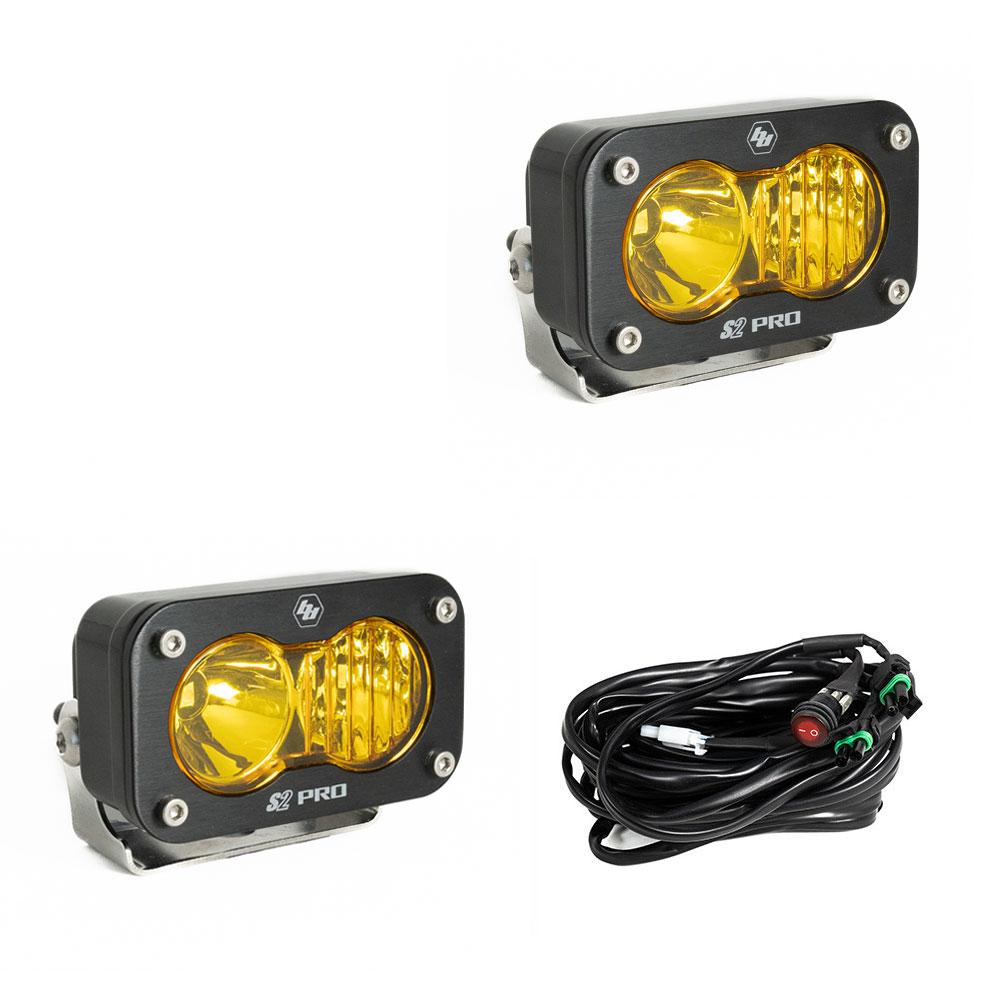 S2 Pro Black LED Light Pod Pair (Driving/Combo; Baja Amber) by Baja Designs