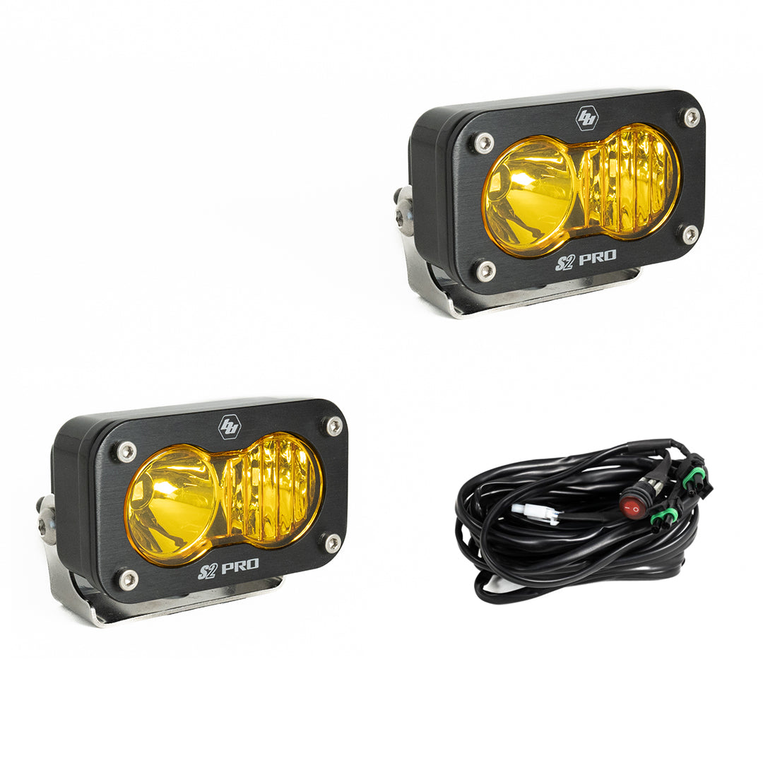 S2 Pro Black LED Light Pod Pair (Driving/Combo; Baja Amber) by Baja Designs