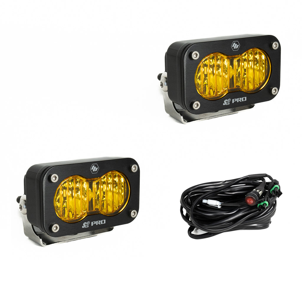 S2 Pro Black LED Light Pod Pair (Wide Cornering; Baja Amber) by Baja Designs