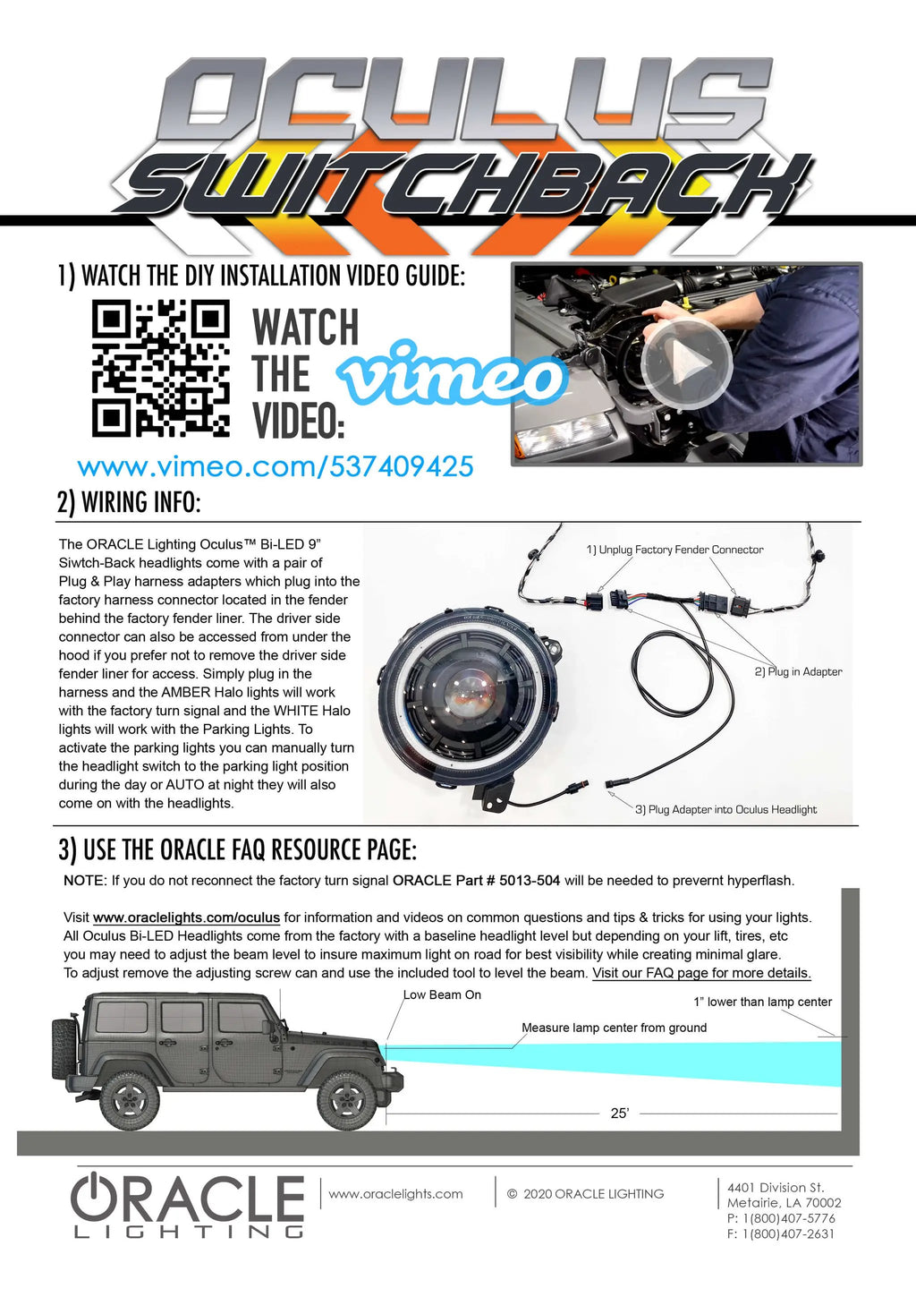 Oculus(TM) Switchback Bi-LED Projector Headlights -Jeep Wrangler JL/Gladiator JT by Oracle Lighting