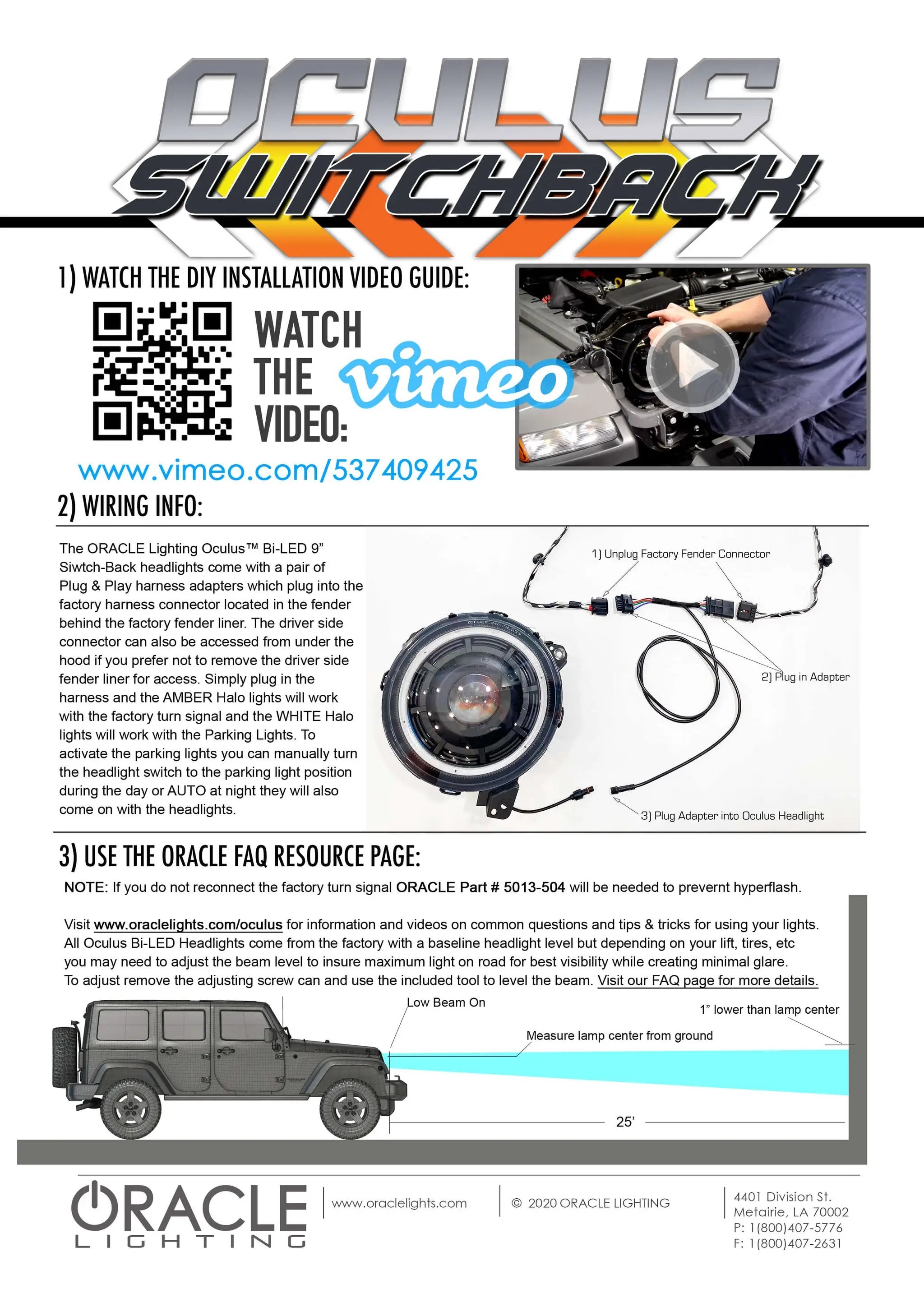 Oculus(TM) Switchback Bi-LED Projector Headlights -Jeep Wrangler JL/Gladiator JT by Oracle Lighting