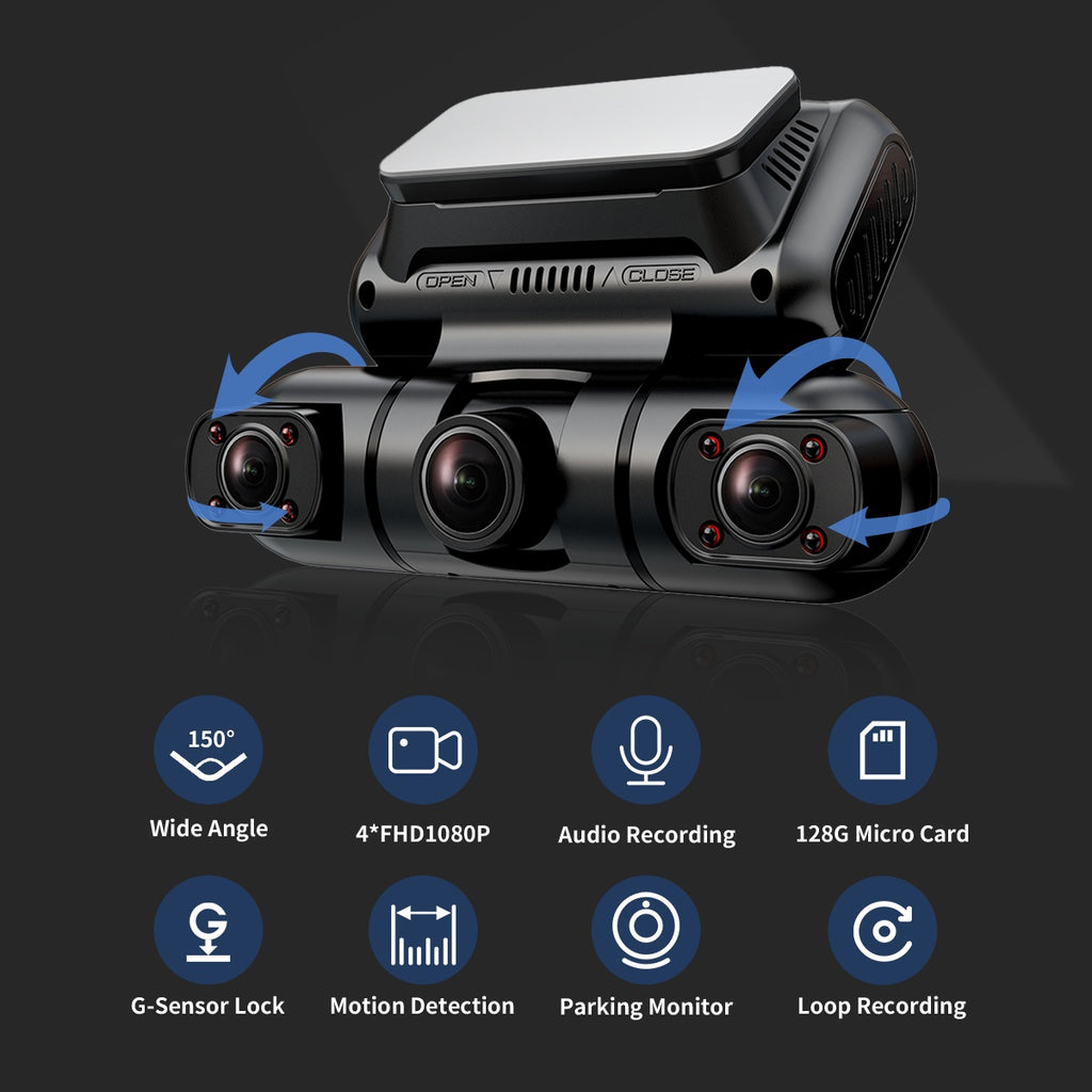 Hainatech 360 Degree View 4 Channel Dash Cam Front And Rear Inside Left Right, Dash Camera For Cars, Built-in GPS WiFi Night Vision, 24 7 Recording Parking Mode Monitor, Free 128G Card by Nino Auto Repair