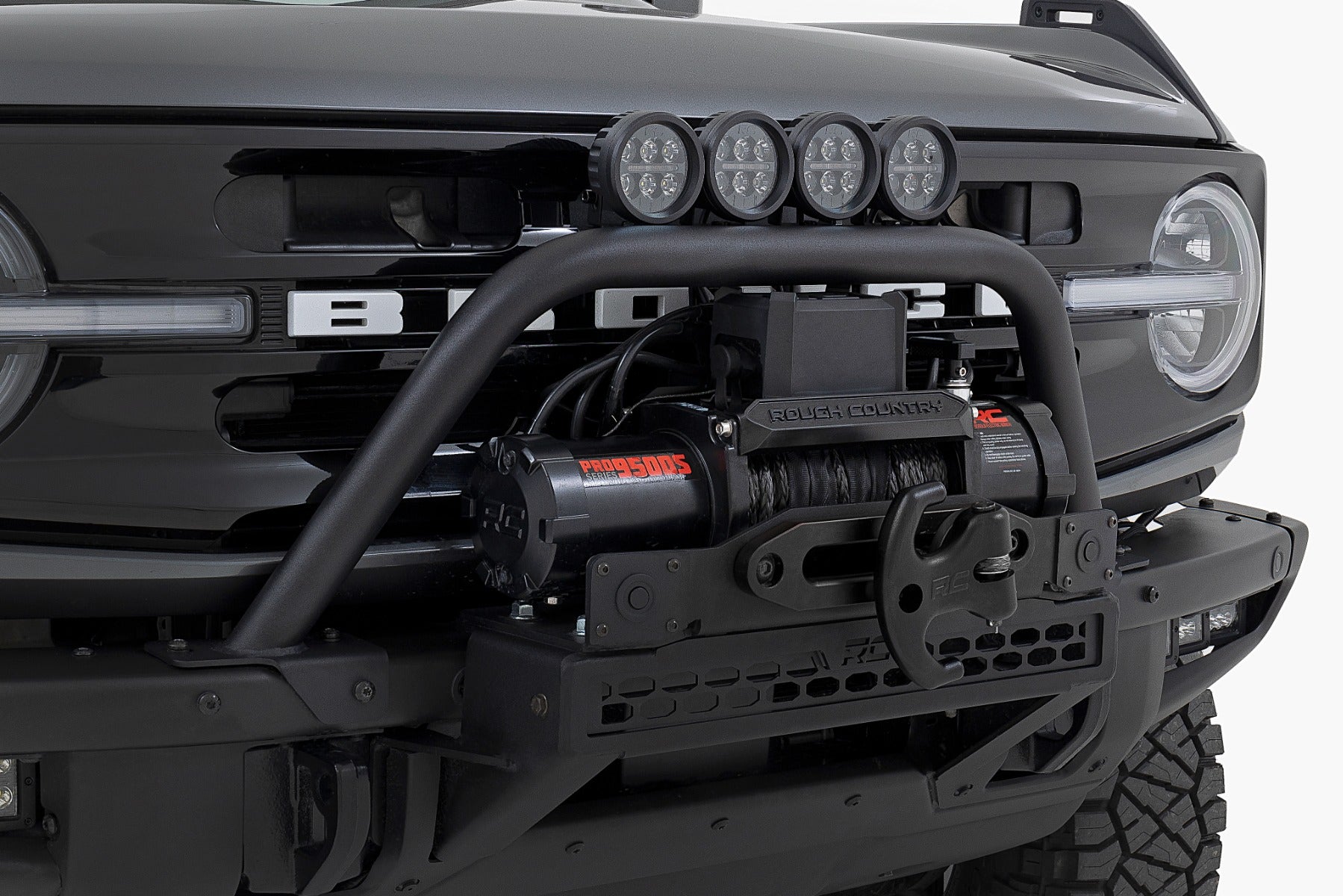 Safari Bar | 3.5" Round LED (Quad) | Black | Amber DRL | OE Modular Steel | Ford Bronco (21-26) by Rough Country