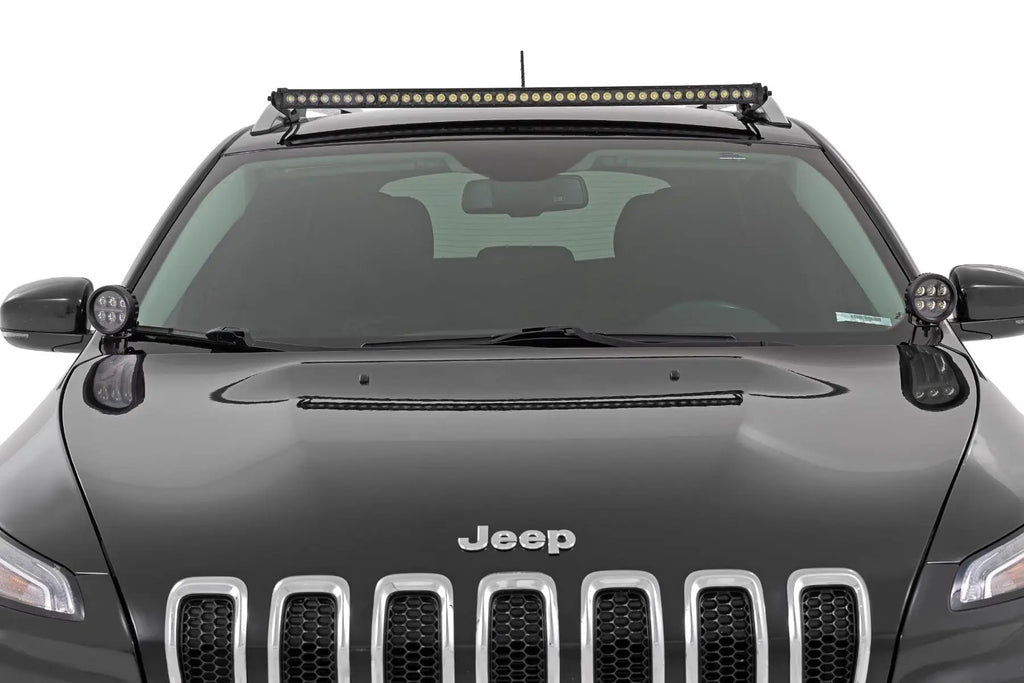 LED Light Kit | Ditch Mount | Black Series Round | 3.5 Inch | Amber DRL | Jeep Cherokee KL (14-21) by Rough Country