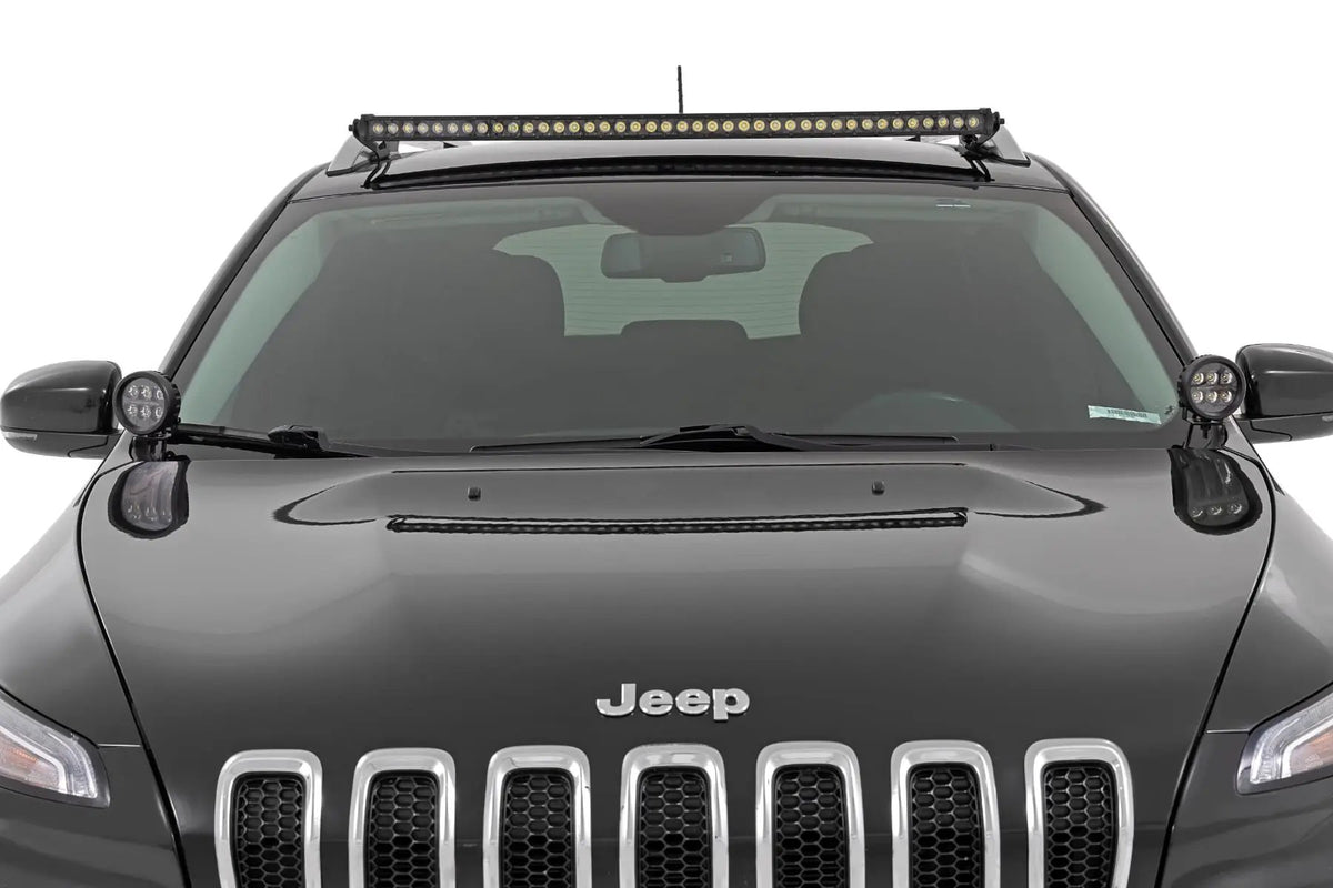 LED Light Kit | Ditch Mount | 2" Black Pair | Flood | Jeep Cherokee KL (14-21) by Rough Country
