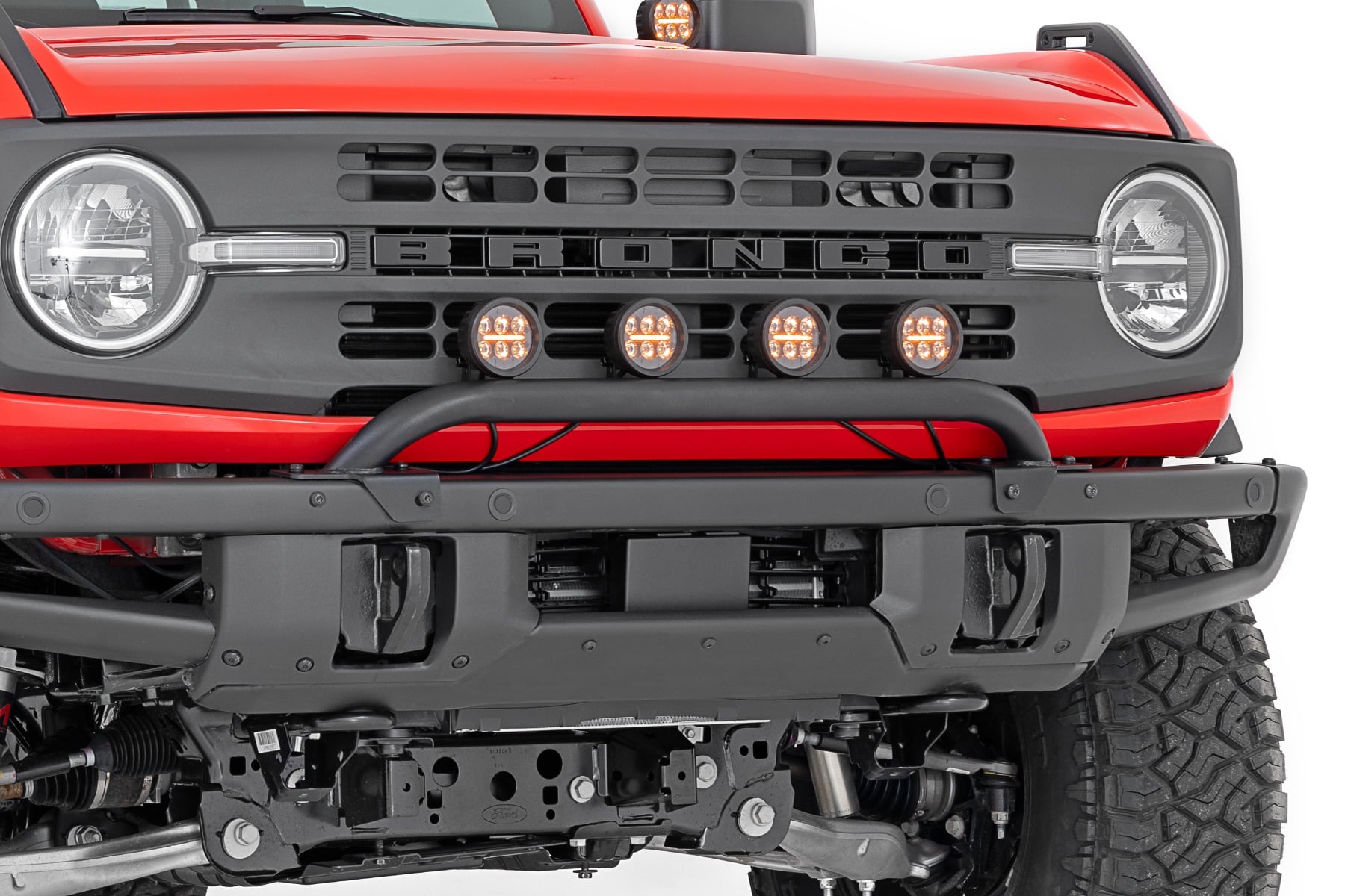 Light Bar Mount | 3.5" Round LED (Quad) | Black | Amber DRL | OE Modular Steel | Ford Bronco (21-24) by Rough Country