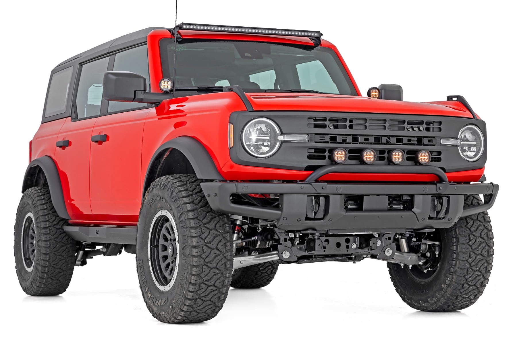 Light Bar Mount | 3.5" Round LED (Quad) | Black | Amber DRL | OE Modular Steel | Ford Bronco (21-24) by Rough Country