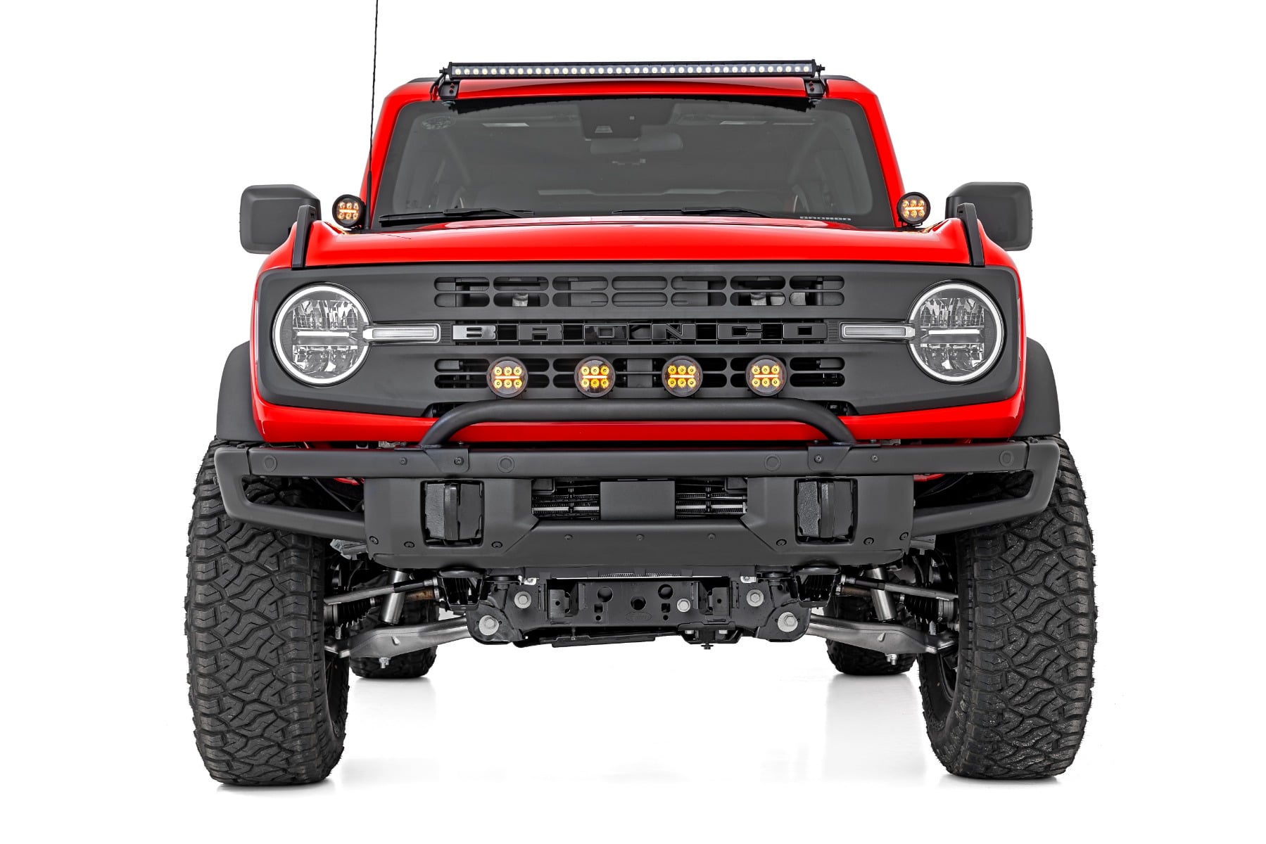 Light Bar Mount | 3.5" Round LED (Quad) | Black | Amber DRL | OE Modular Steel | Ford Bronco (21-24) by Rough Country