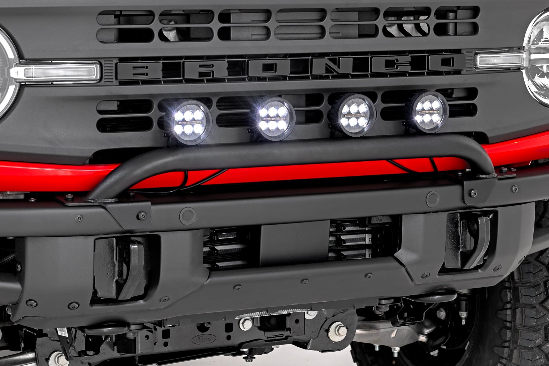 Light Bar Mount | 3.5" Round LED (Quad) | Black | Amber DRL | OE Modular Steel | Ford Bronco (21-24) by Rough Country