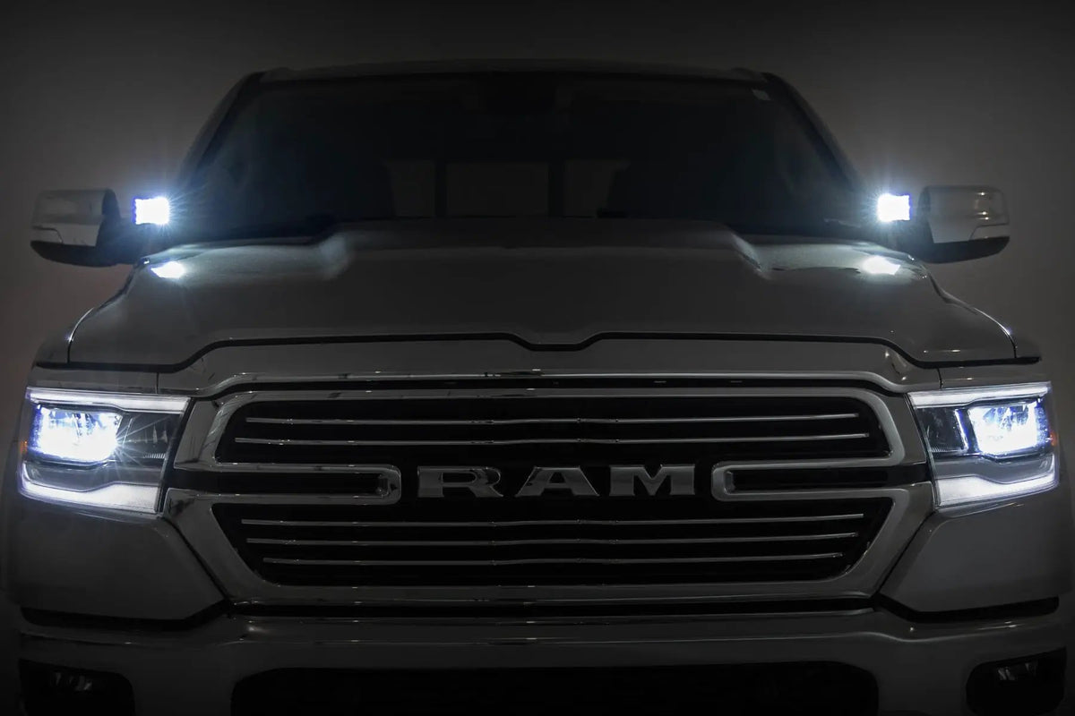 LED Light Kit | Ditch Mount | 2" Black Pair | Flood | Ram 1500 2WD/4WD (19-26)