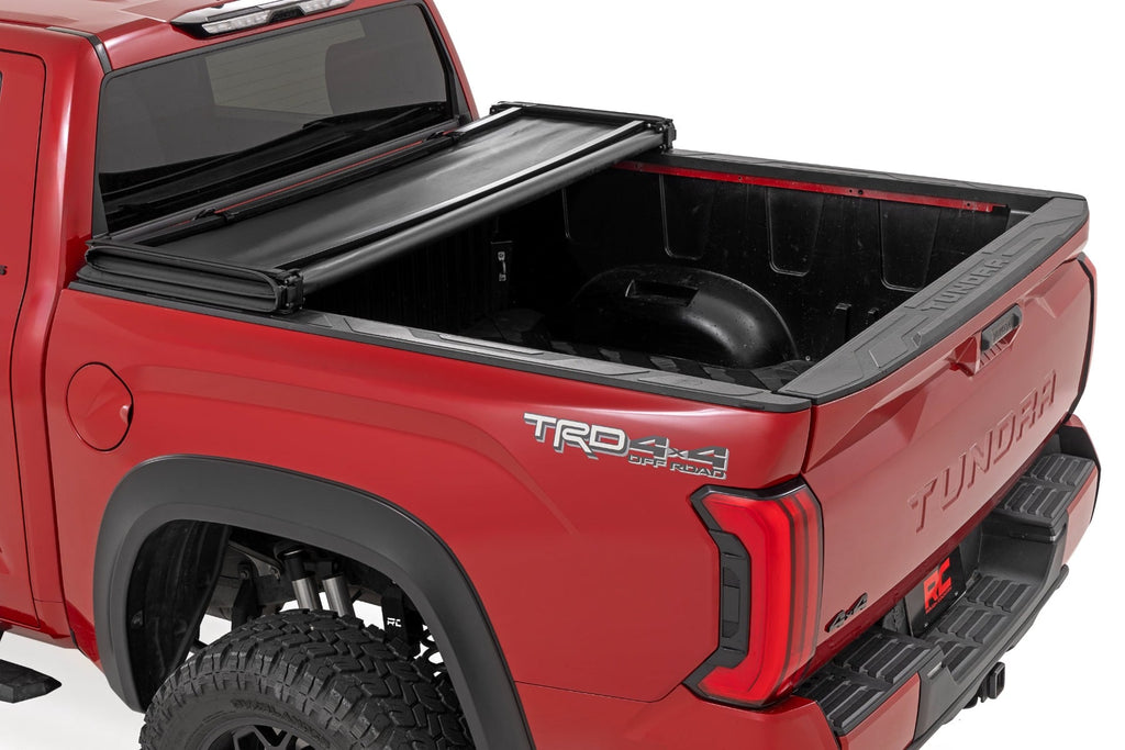 Soft Tri-Fold Bed Cover | 5'7" Bed | with and w/o OE Rail | Toyota Tundra (22-26) by Rough Country