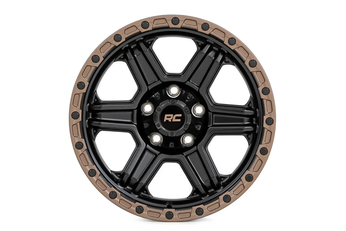 Rough Country 79 Series Wheel | One-Piece | Semi Gloss Black w/Bronze Ring | 18x9 | 6x5.5 | -12mm by Rough Country