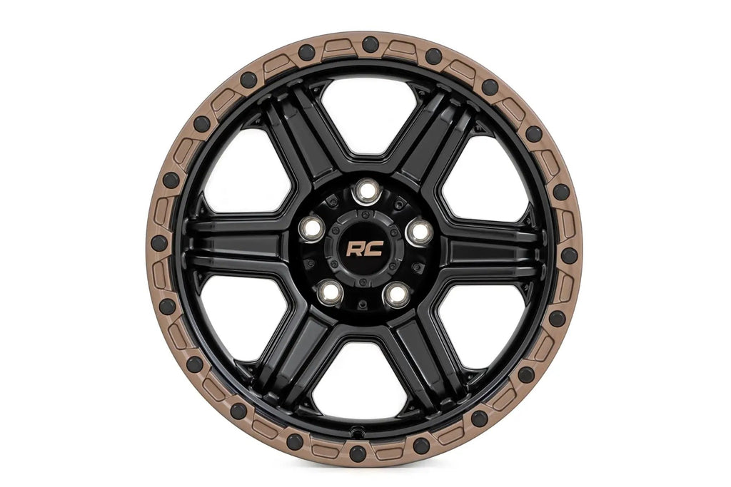 Rough Country 79 Series Wheel | One-Piece | Semi Gloss Black w/Bronze Ring | 15x8 | 5x5.5 | -19mm by Rough Country