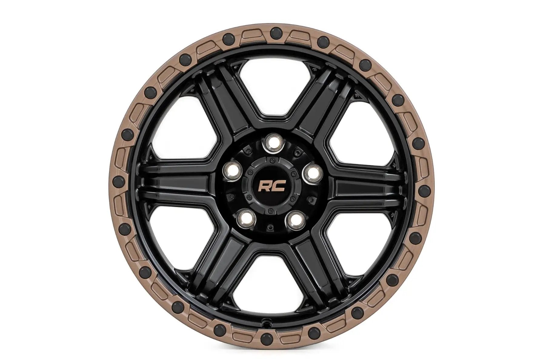 Rough Country 79 Series Wheel | One-Piece | Semi Gloss Black w/Bronze Ring | 18x9 | 5x5 | 0mm by Rough Country
