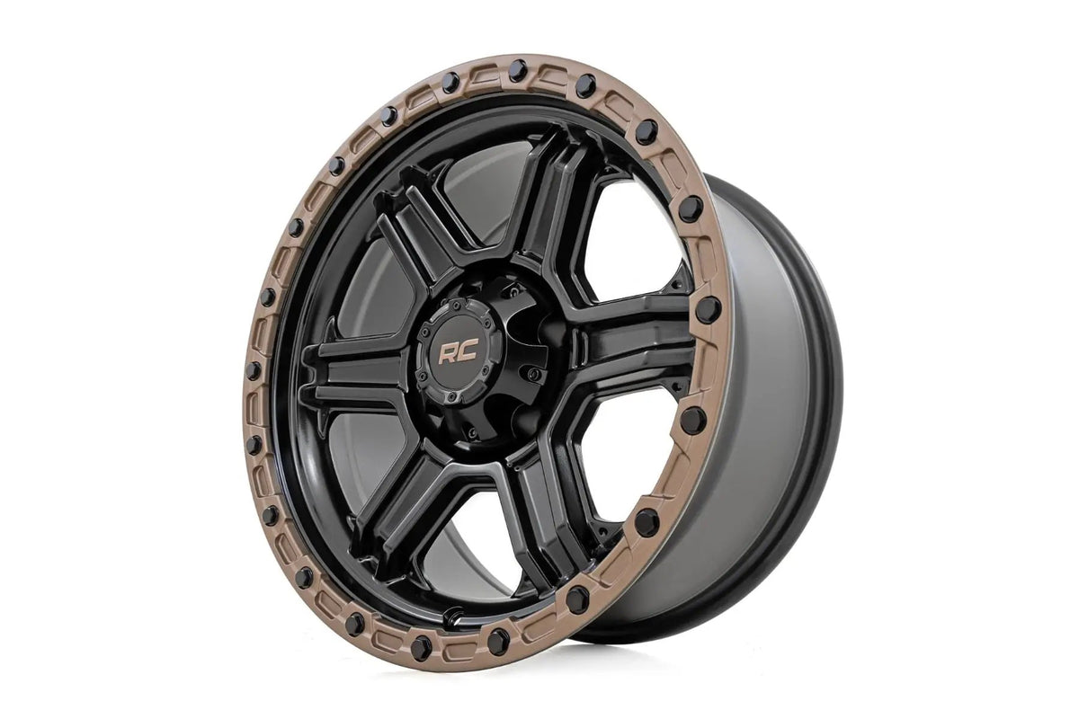 Rough Country 79 Series Wheel | One-Piece | Semi Gloss Black w/Bronze Ring | 18x9 | 6x135 | -12mm by Rough Country