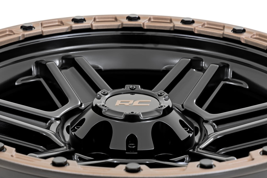 Rough Country 79 Series Wheel | One-Piece | Semi Gloss Black w/Bronze Ring | 17x8.5 | 5x5 | 0mm by Rough Country