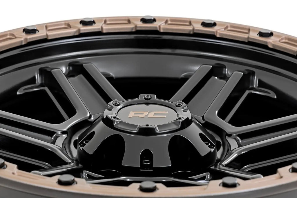 Rough Country 79 Series Wheel | One-Piece | Semi Gloss Black w/Bronze Ring | 18x9 | 6x135 | -12mm by Rough Country