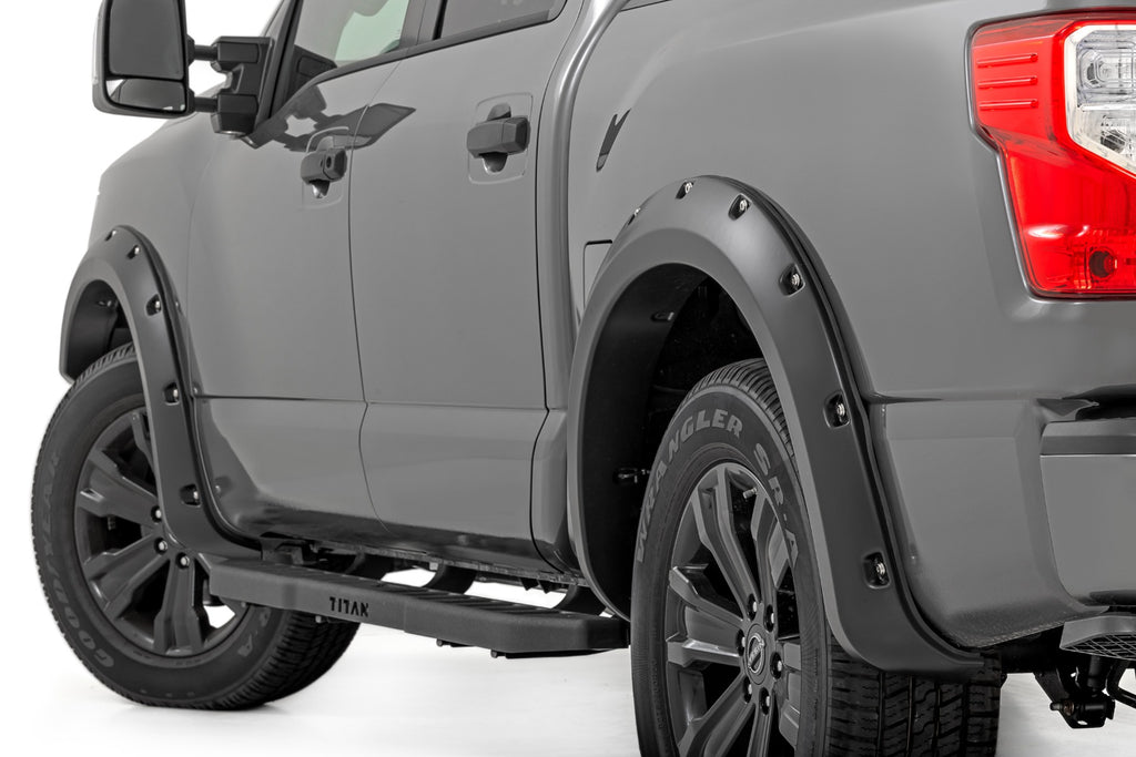 Pocket Fender Flares | Crew Cab | W/O Emblem | Gloss Black | Nissan Titan (17-24) by Rough Country