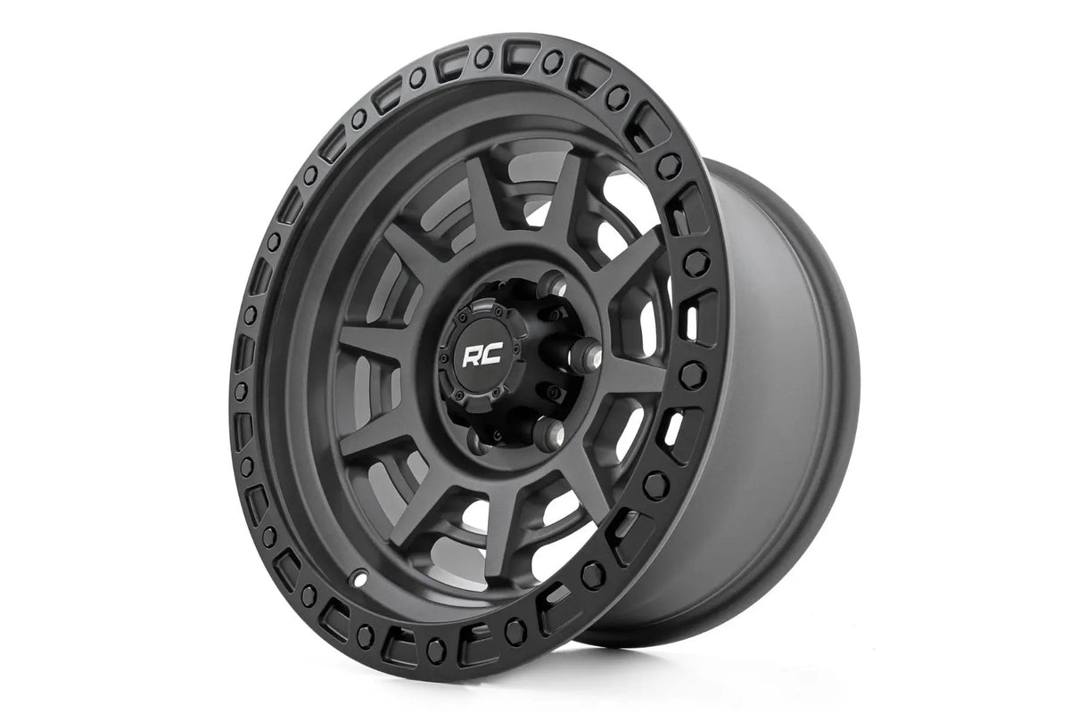 Rough Country 85 Series Wheel | Simulated Beadlock | Gunmetal Gray/Black | 17x9 | 5x4.5 | -12mm by Rough Country