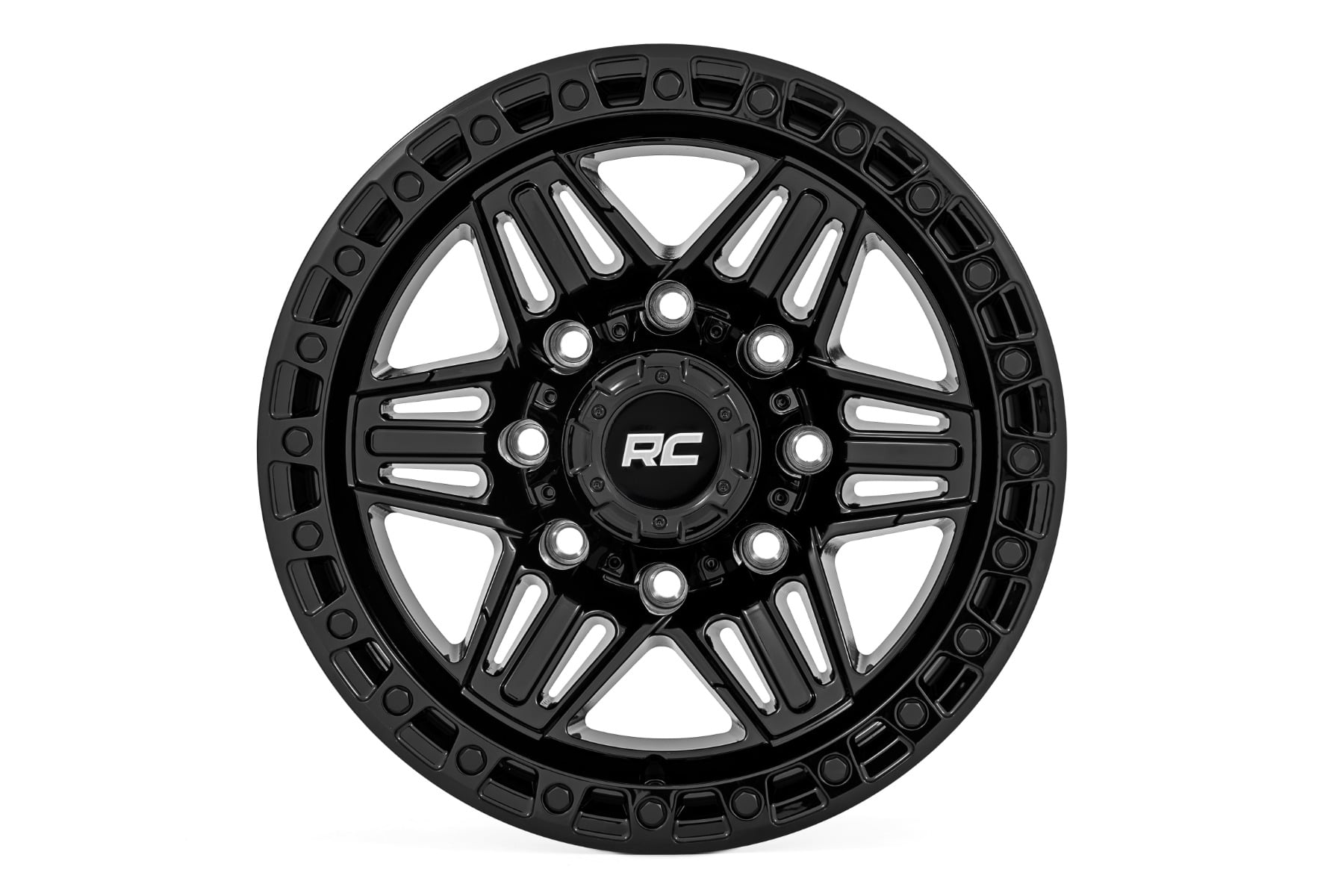 Rough Country 76 Series Wheel | Simulated Bead Lock | Gloss Black | 17x9 | 5x4.5 | +0mm by Rough Country