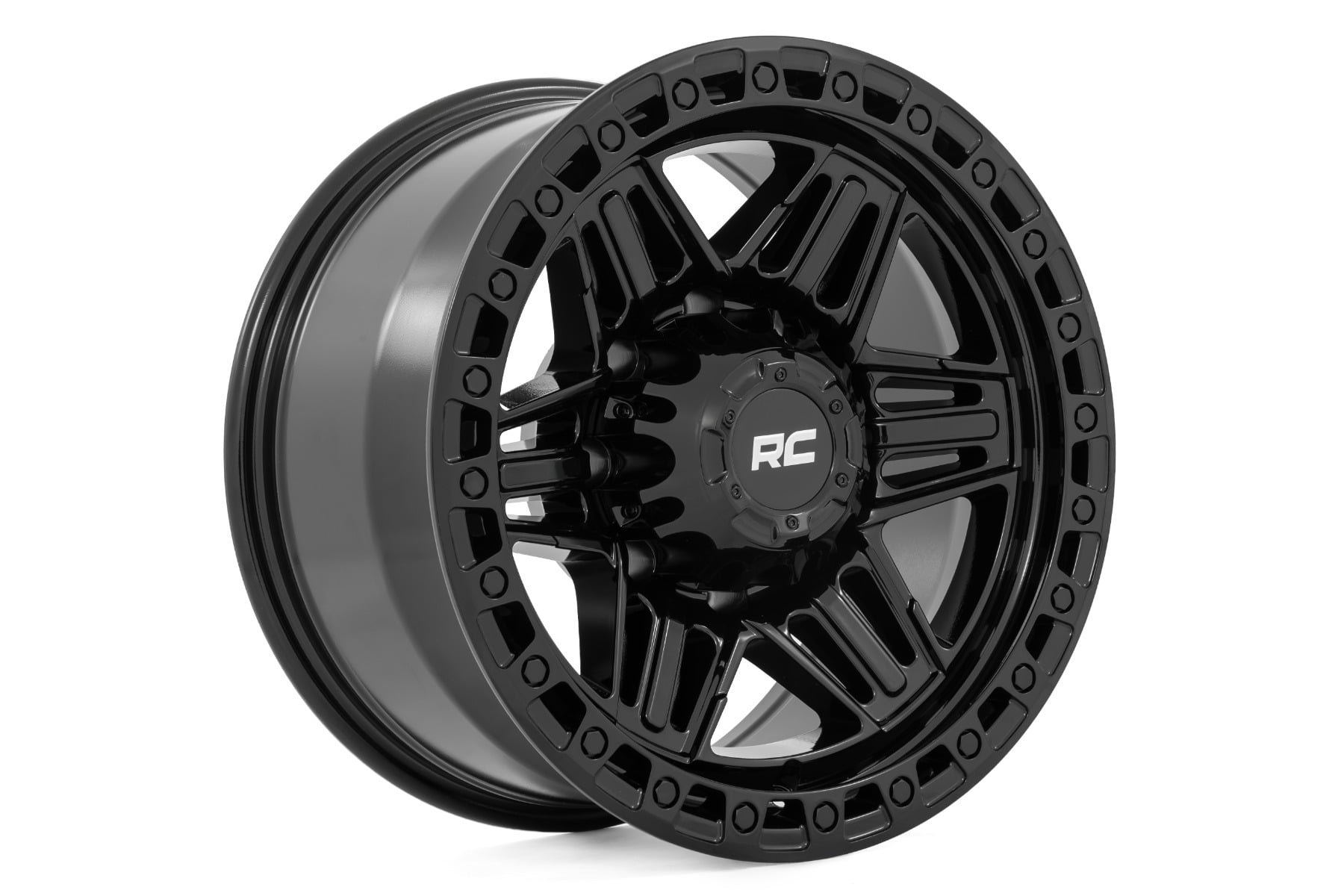 Rough Country 76 Series Wheel | Simulated Beadlock | Gloss Black | 17x9 | 8x170 | -12mm by Rough Country